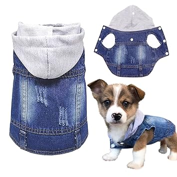 SILD Pet Clothes Dog Jeans Jacket Cool Blue Denim Coat Small Medium Dogs Lapel Vests Classic Hoodies Puppy Blue Vintage Washed Clothes (XS, E)