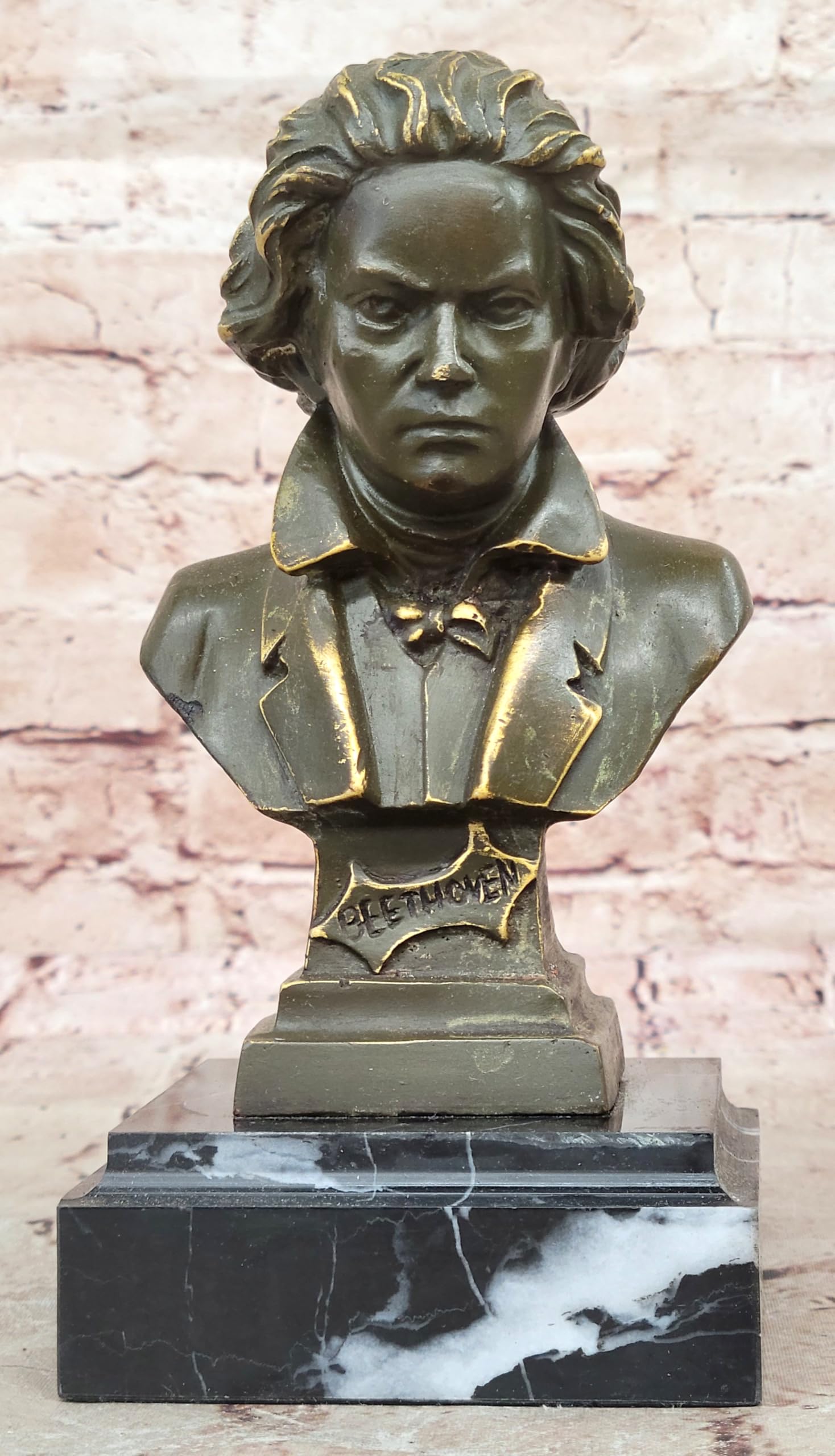 Detailed Bronze Beethoven Bust Sculpture Signed M Lopez Music Art Collectible Statue Figure Handmade Art for Home Office by Finery Bronze