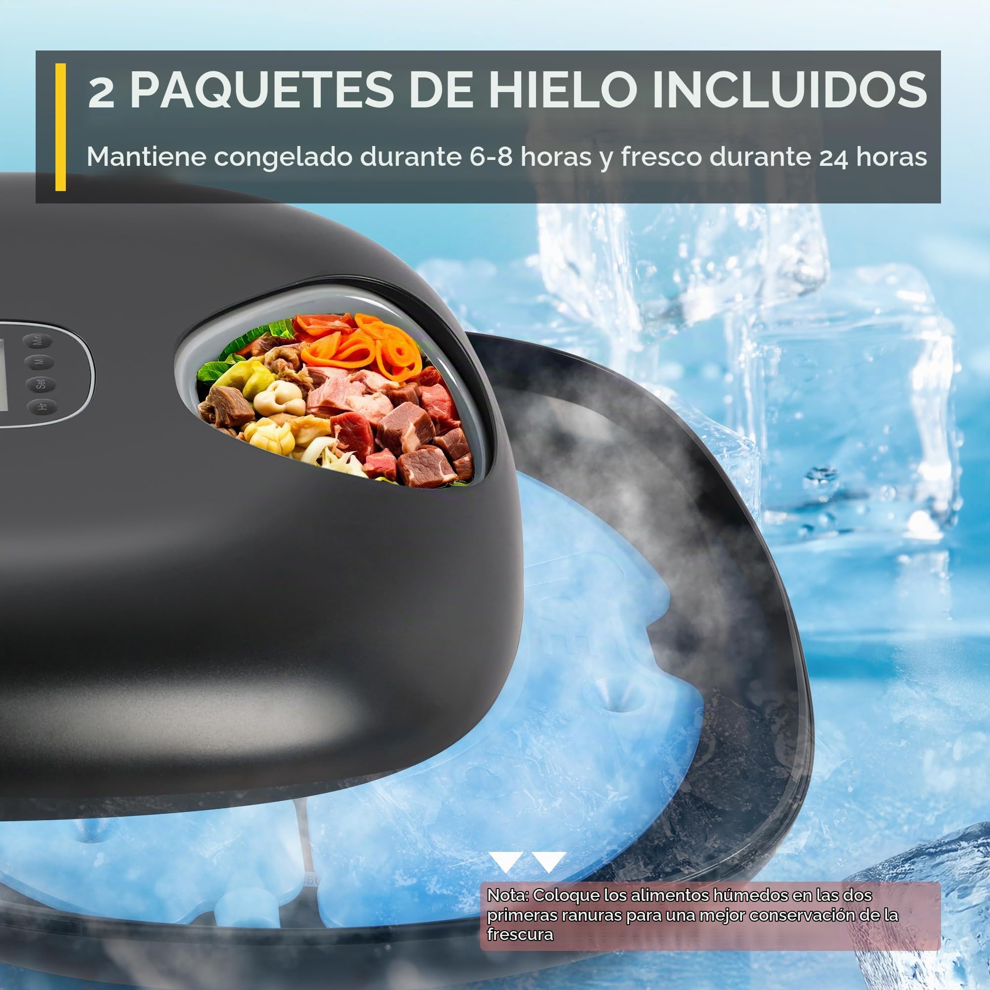 ALL FOR PAWS Dispensador Automático Inalámbrico de Comida para Gatos – para Alimento Húmedo y Seco con 2 Paquetes de Frío, Programable para 6 Comidas con Temporizador e Indicador de Batería Baja