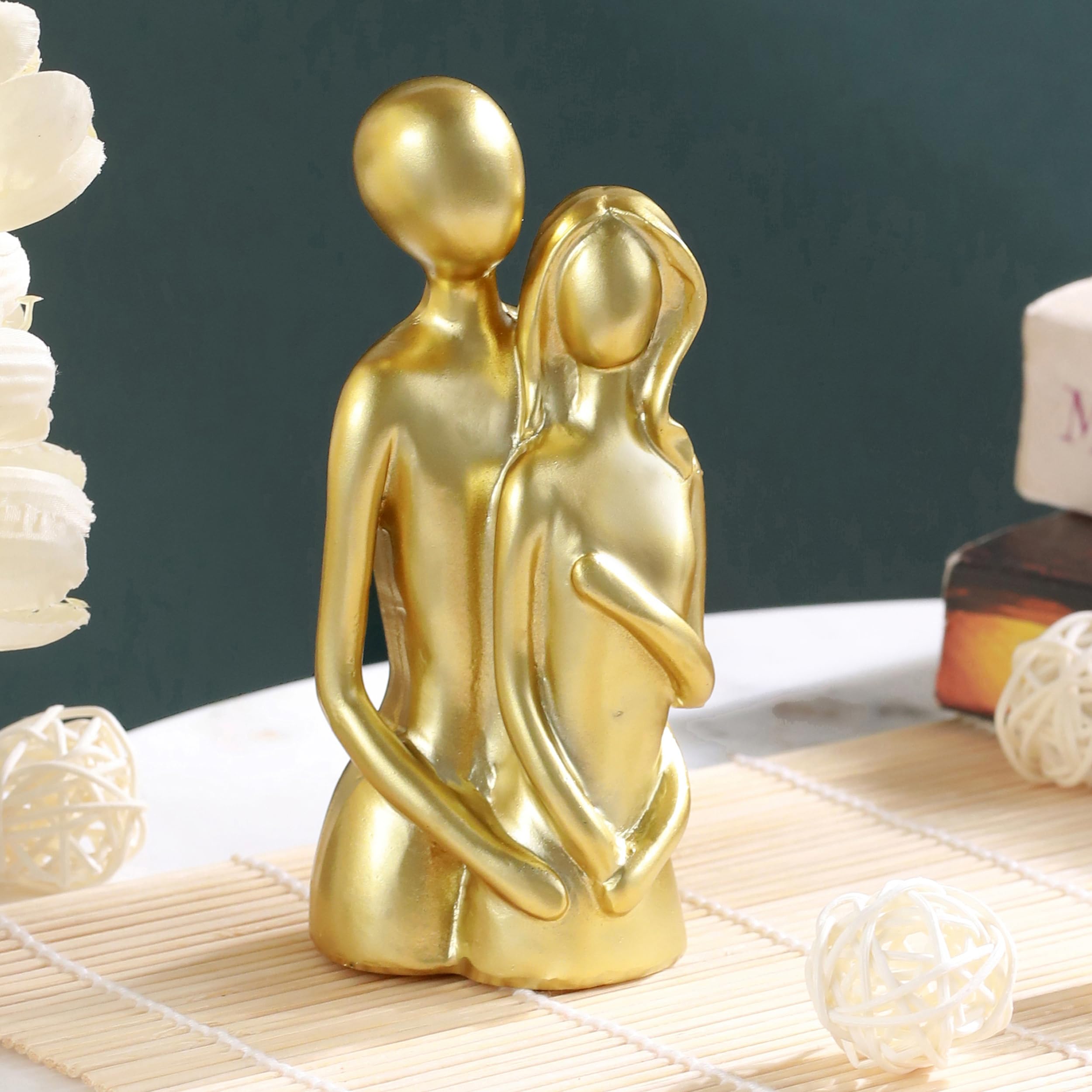 TIED RIBBONS 5" Couple Statue | Resin, Golden | Abstract Lover Statue for Shelf Decor, Office, Table, Living Room, Desk | Romantic Gifts for Valentines Day Gift, Anniversary, Birthday, Couple Gifts