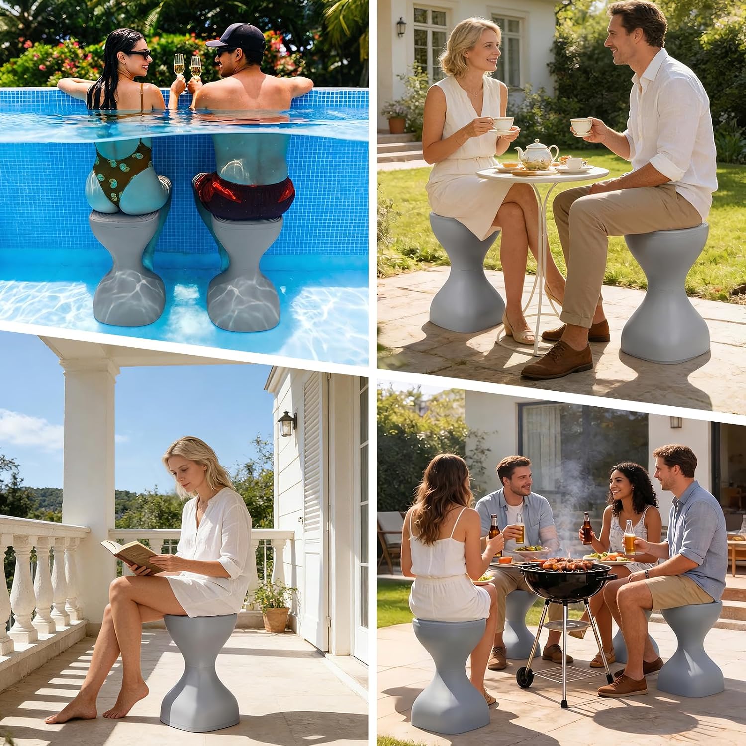 Pool Bar Stool, Weighted Design Prevents Floating, Easy Assembly | Polyethylene In-Pool Stool with Adjustable Foot Pads, Ideal for Pool Parties, Family Gatherings & Outdoor Entertainment