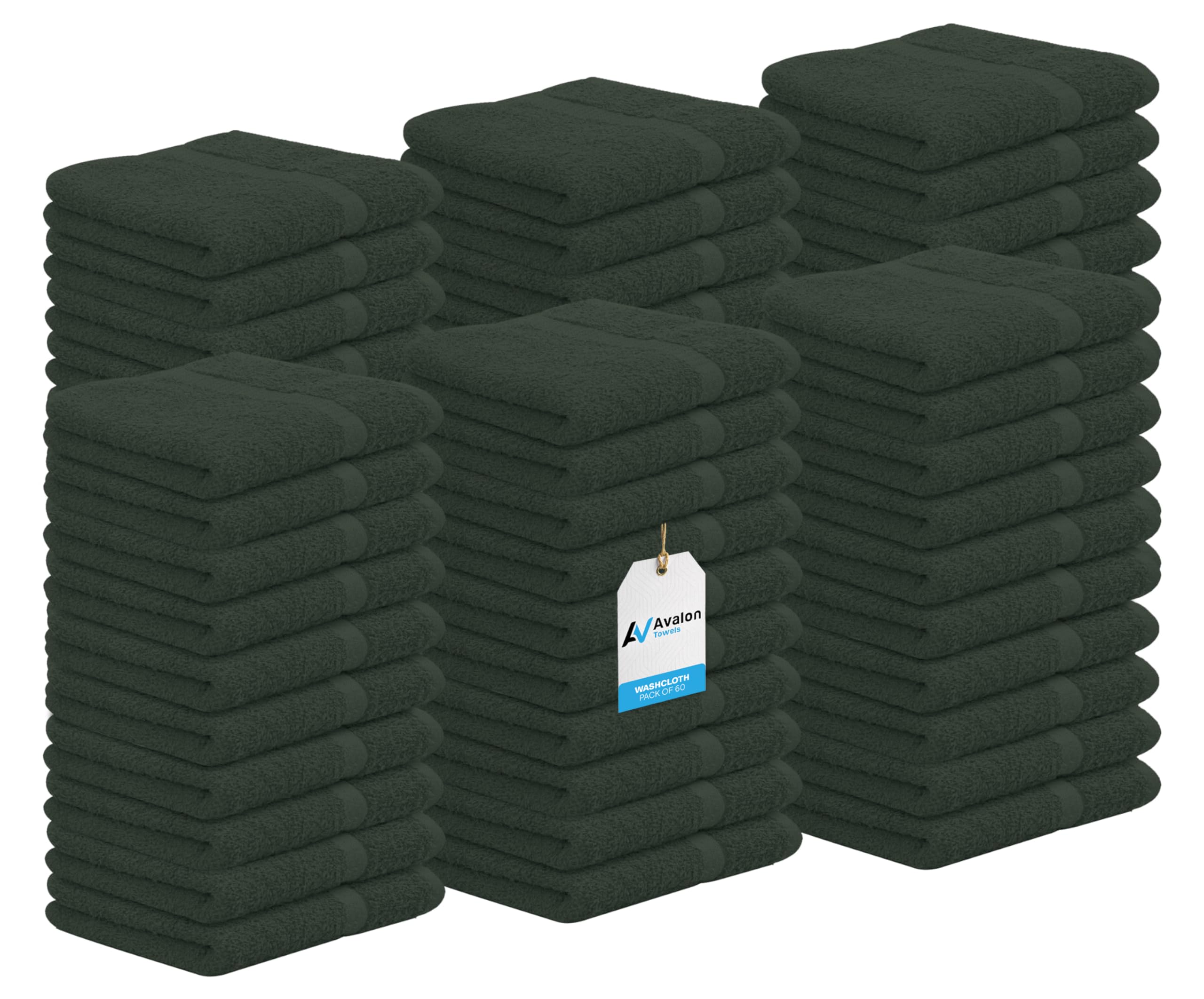 Avalon Towels Cotton Washcloths – (Pack of 60) Size 12x12 Inches, 100% Ring Spun Cotton, Soft & Absorbent Face Towels, Gym Towels, Hotel and Spa