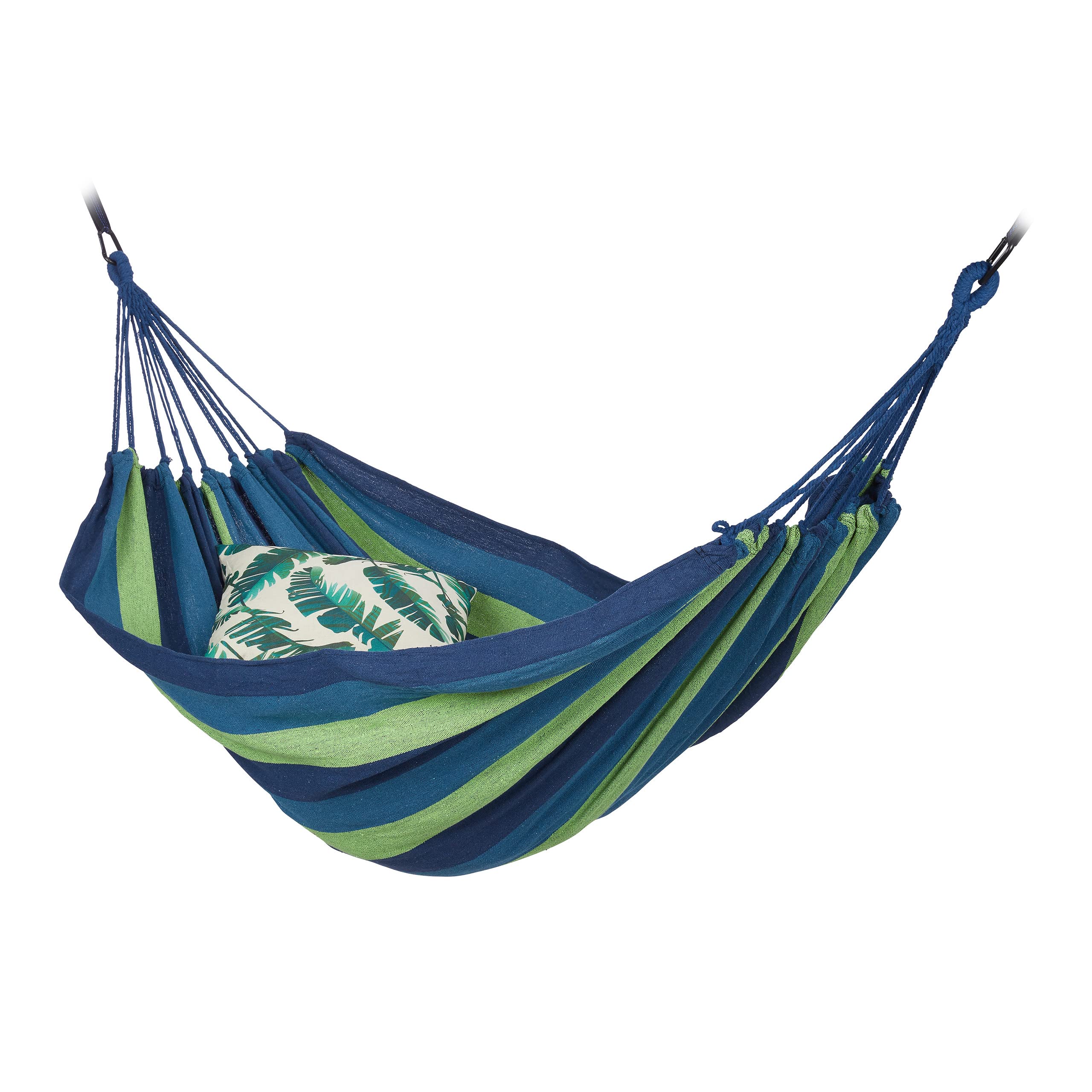 Relaxdays Hängematte aus Baumwolle, mit Befestigung & Beutel, BxT: 240 x 150 cm, In- & Outdoor, bis 200 kg, blau-grün Garten