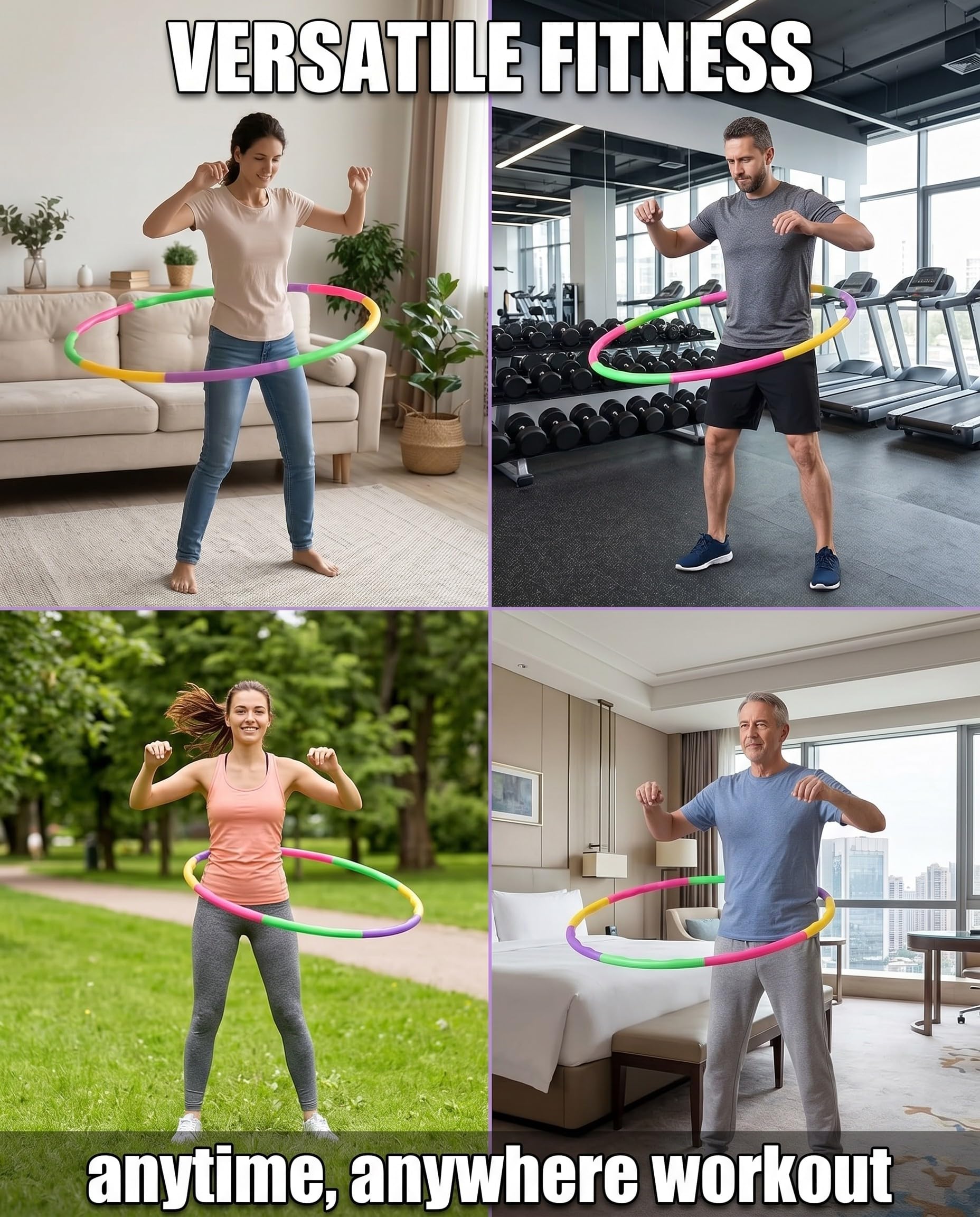 Hula Hoop Smontabile, Ideale per Fitness e Allenamento Addominali. 1 Pezzo Portatile per Perdita Peso, Danza. Salvaspazio per Casa, Palestra.