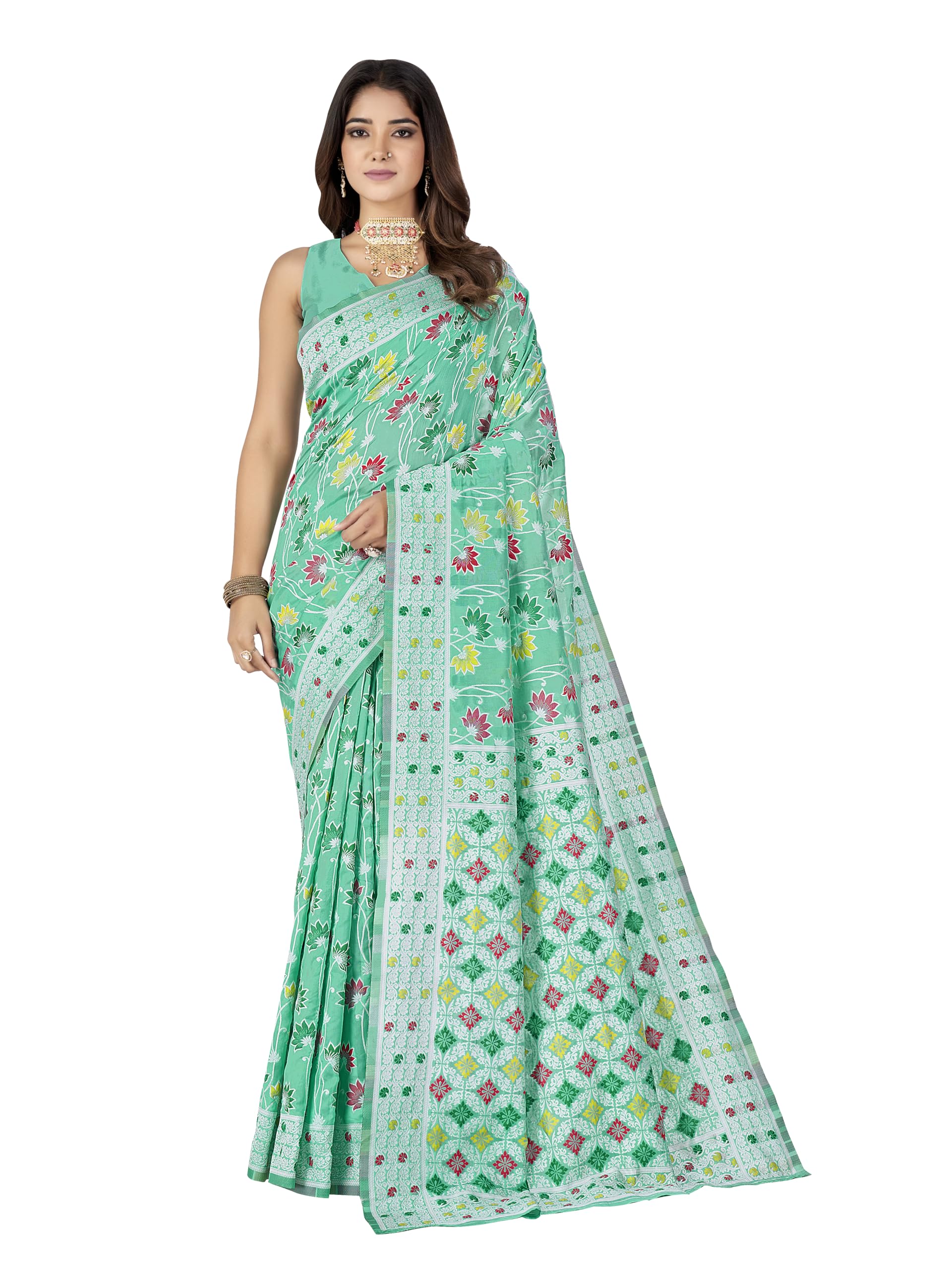 Glory Sarees Women's Kashmiri Pashmina Silk Woven Saree With Blouse Piece (Modern_Silk101_Rama)