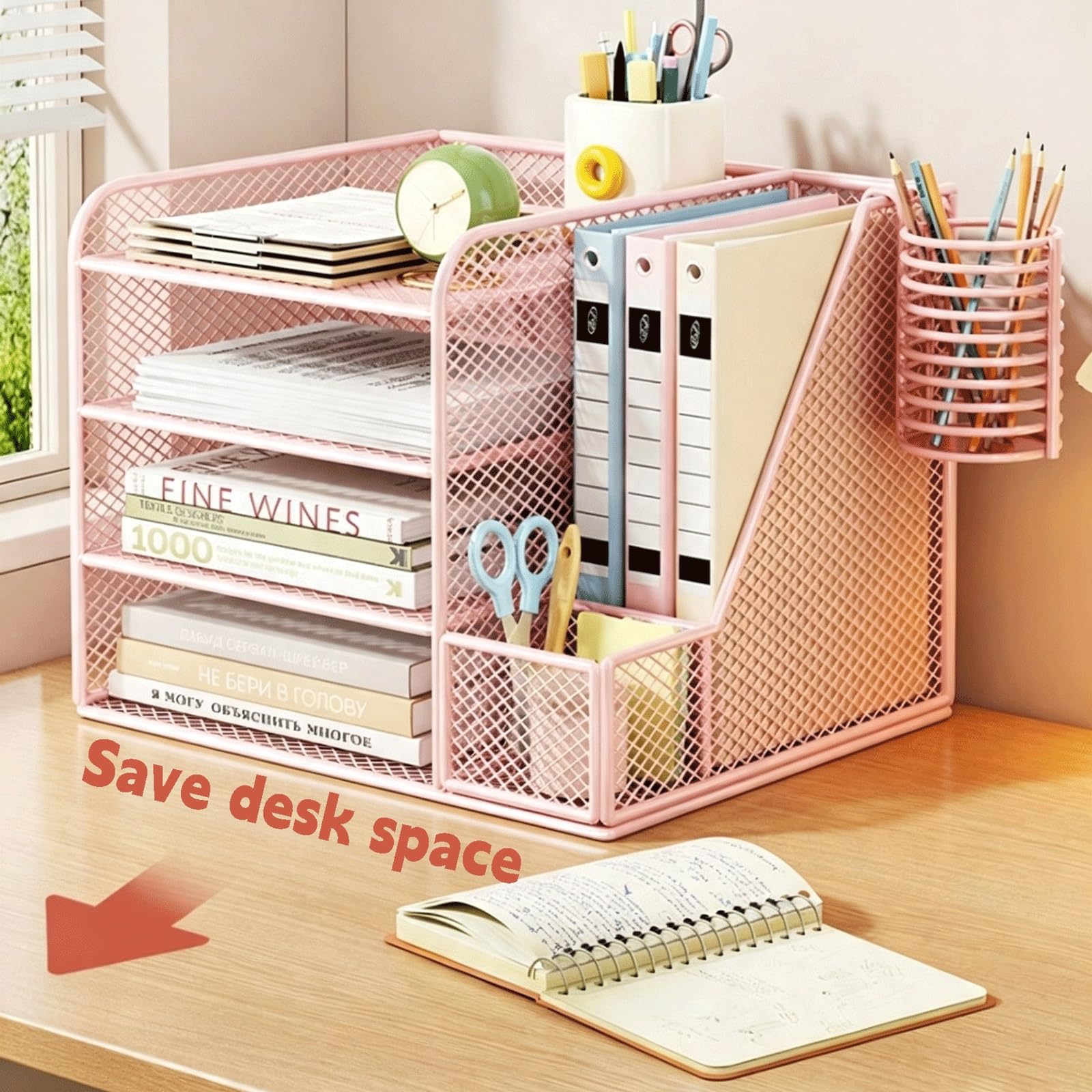 Organizzatore Di Carta Da Scrivania 4 Livelli, Organizer Scrivania in Rete, Organizer per Cancelleria, Portaoggetti da Scrivania per Casa Ufficio(Pink,A)