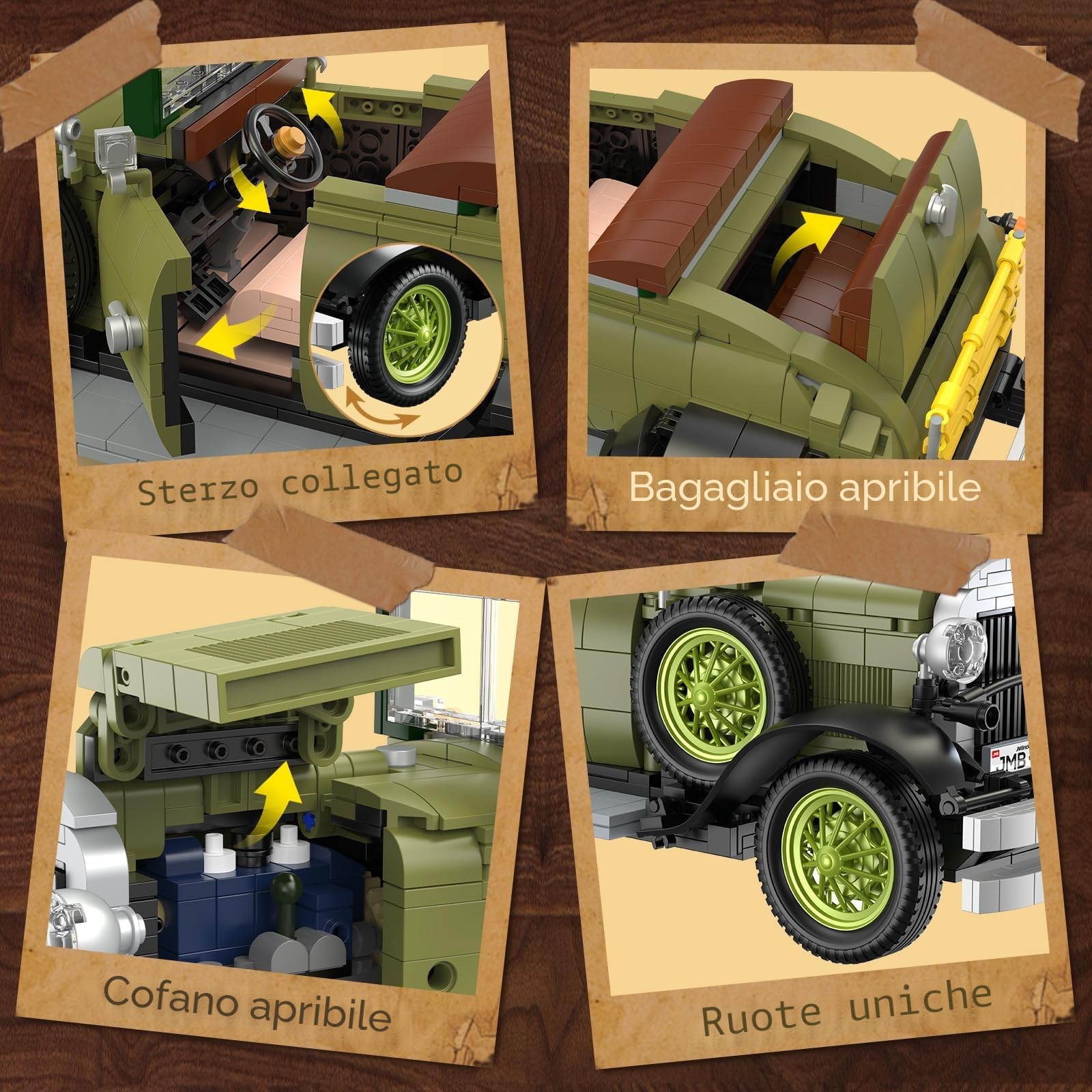 JMBricklayer Kit per auto d'epoca per adulti con luci 50001 Kit per auto modello retrò classico Auto d'epoca Decorazioni per display da collezione Costruzioni giocattolo Regali per uomini Ragazzi