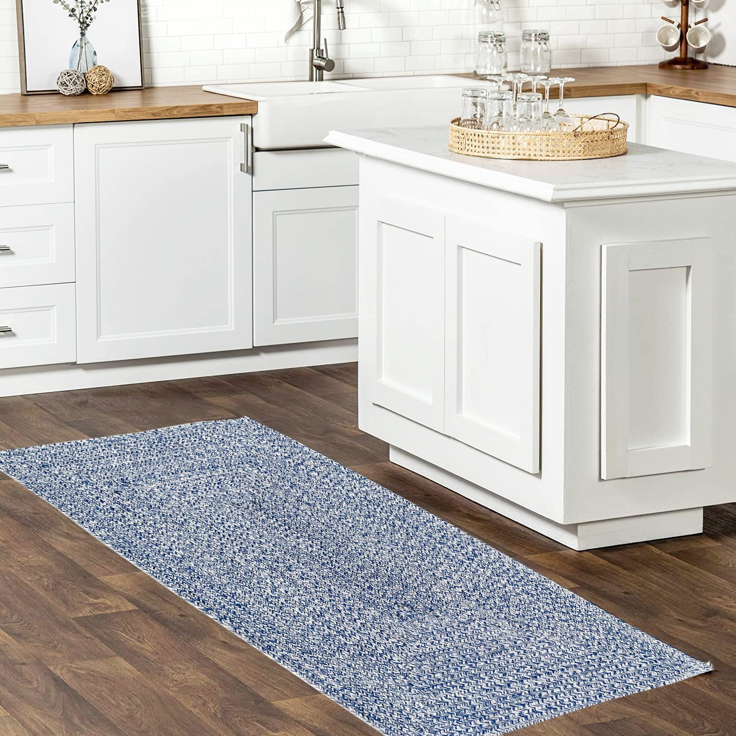 imsid Home Decor Cotton Rug, Natural Fibers, Braided Reversible Cotton Carpet for Bedroom Living Room, Dining Room, Hall, Office (2x5 feet, Ivory Blue) (B0BSG4WHVP) Amazon Price History, Amazon Price Tracker