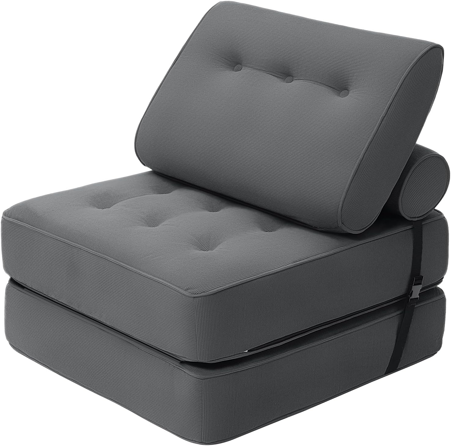 HOMMPA Folding Sofa Bed Convertible Sleeper Chair with Pillow Foldable Mattress with Back Support Portable Fold Out Sleeper Sofa Bed Floor Lounge Sofa for Living Room Home Office Single Size Dark Gray