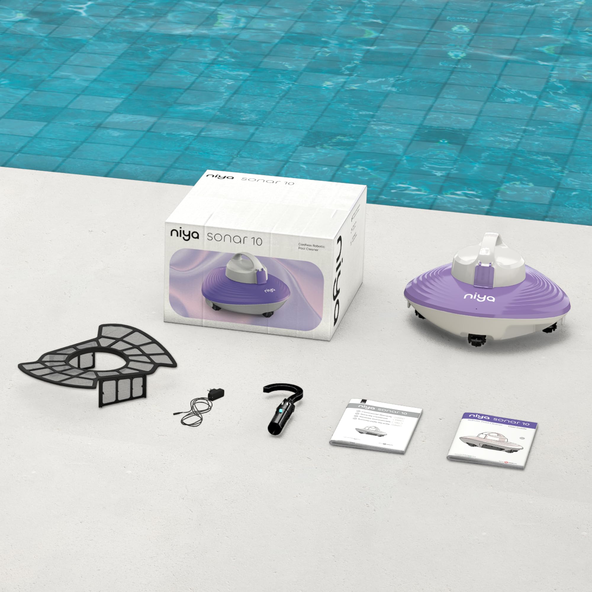 Niya Sonar 10 Limpiafondos Piscina de la Marca Dolphin, Robot de Piscina Sin Cable para Piscinas hasta 6m, 60 min de Limpieza, Autoaparcable, Carga rápida, Potente Succión