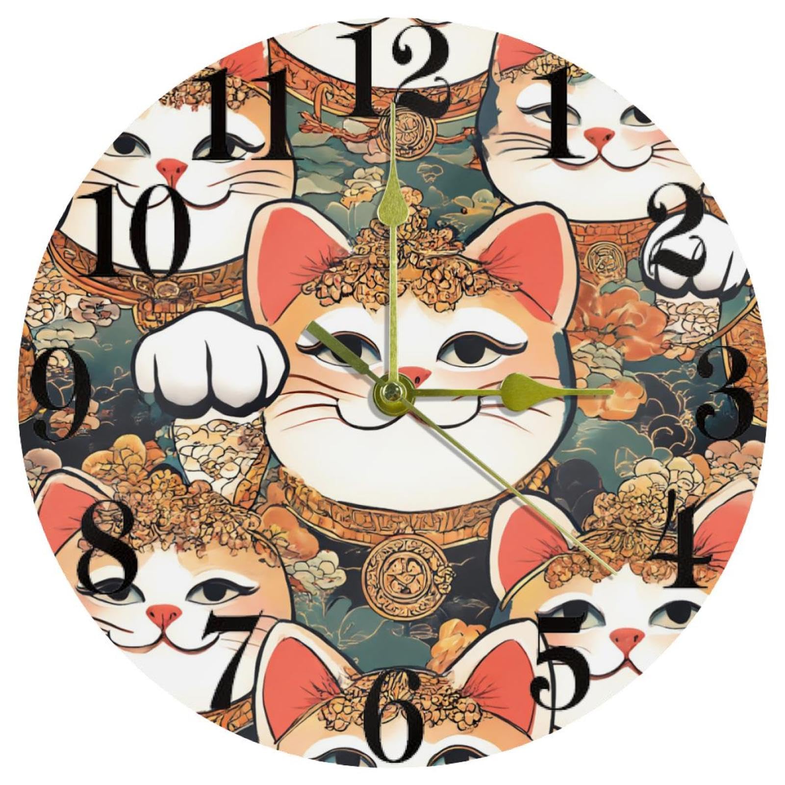 Horloge murale silencieuse à quartz Tradition Lucky Cats à piles