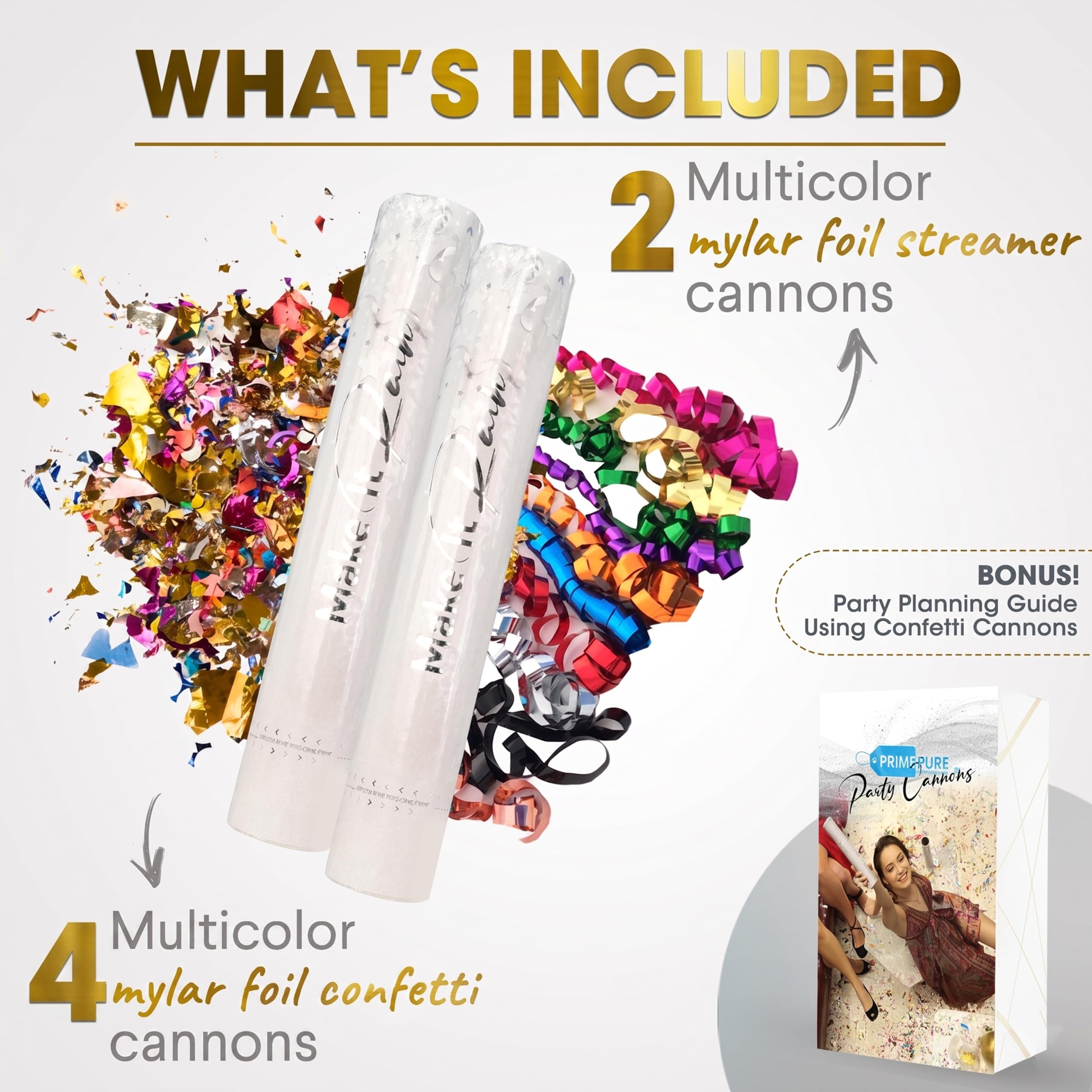 Multicolor Confetti Poppers 8 Pack | Confetti Cannon Party Poppers Shooter for Event Birthday Celebration | Bulk Streamer Blaster Cannon Launcher | Large Glitter Prank Package Gun Tube Stick