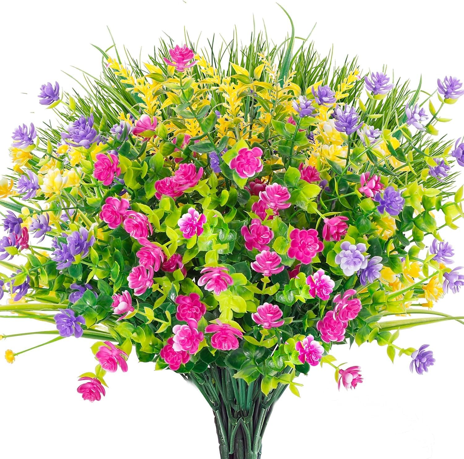 Ageomet 9pcs Spring Flowers Artificial Flowers Outdoor Cemetery Flowers UV Resistant Plastic Flowers Fake Flowers for Home Decor Outside Cemetery Indoor Vase Pots Hanging Planters Decoration