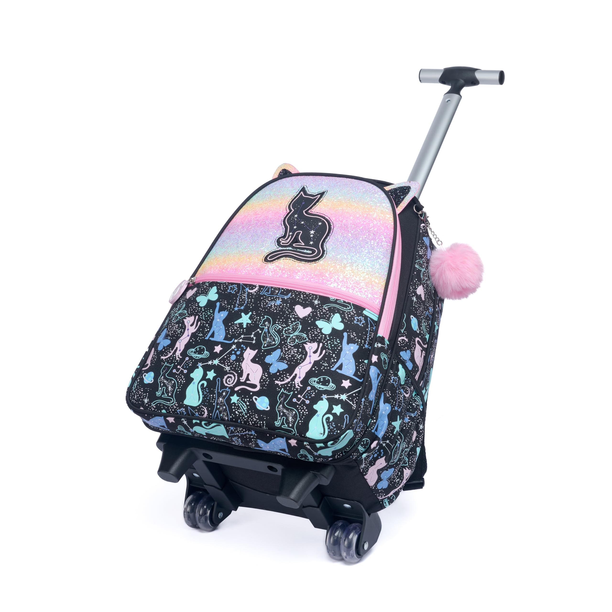 Meetbelify Linda mochila con ruedas para niñas de 8 a 10 años, con ruedas, para estudiantes de primaria, preescolar, equipaje de viaje 3 en 1, 01 Gato, Moderno