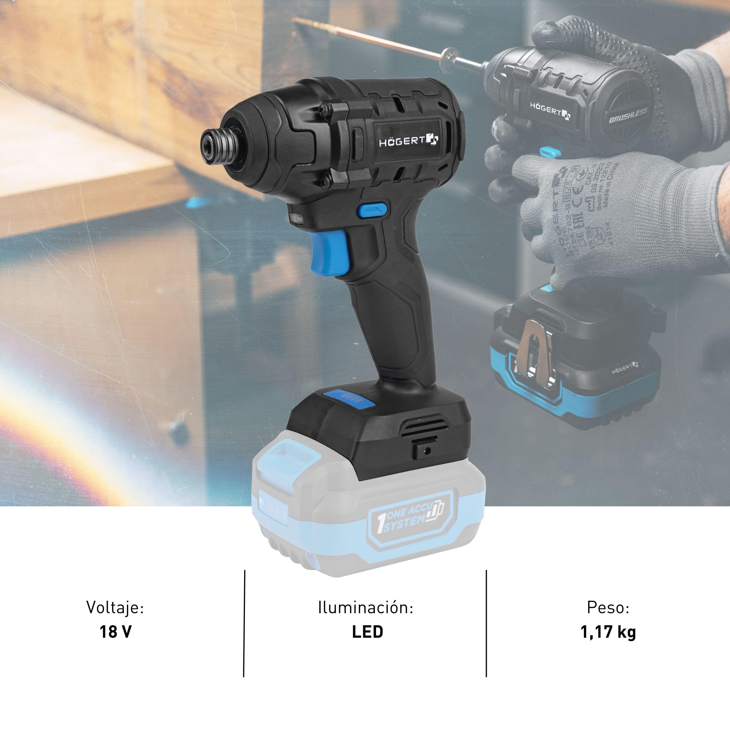 HÖGERT TECHNIK Juego de destornilladores de impacto inalámbricos, 18 V, 200 Nm, par de torsión, batería de 4,0 Ah, cargador de 4 A, maletín, motor sin escobillas, iluminación LED, protección contra