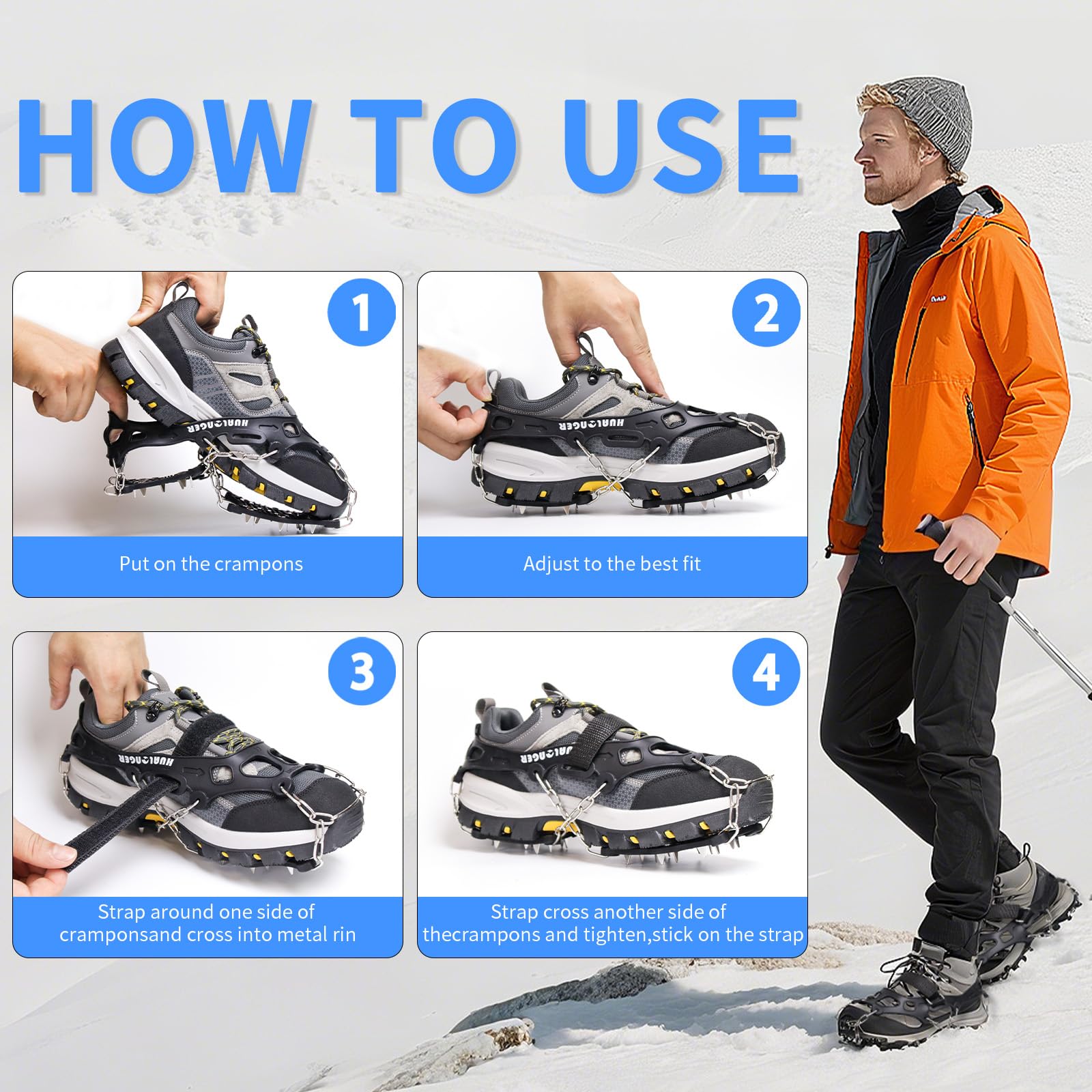 Crampons pour Bottes de Randonnée Acier Inoxydable Antidérapant pour Chaussures Randonnée Alpinisme
