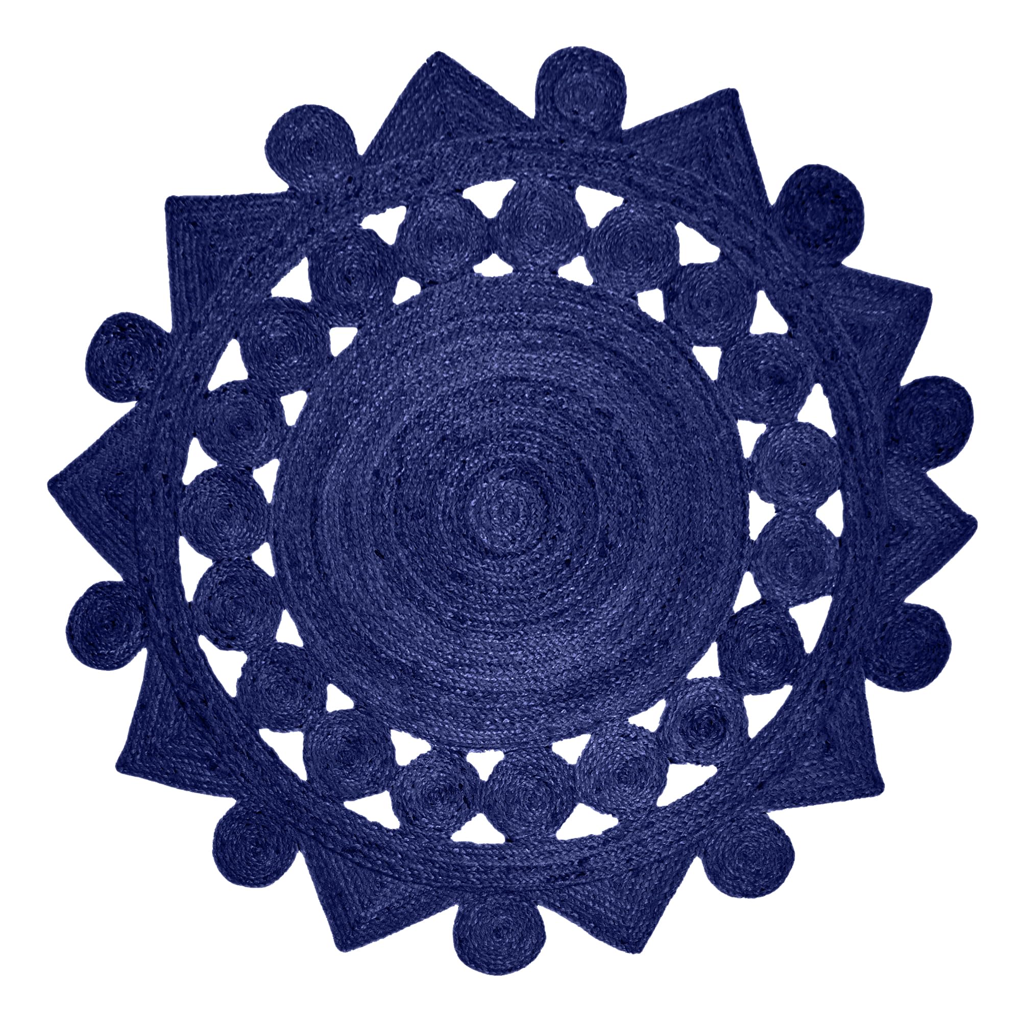 Tapis rond en jute bleu roi pour entrée et salle à manger