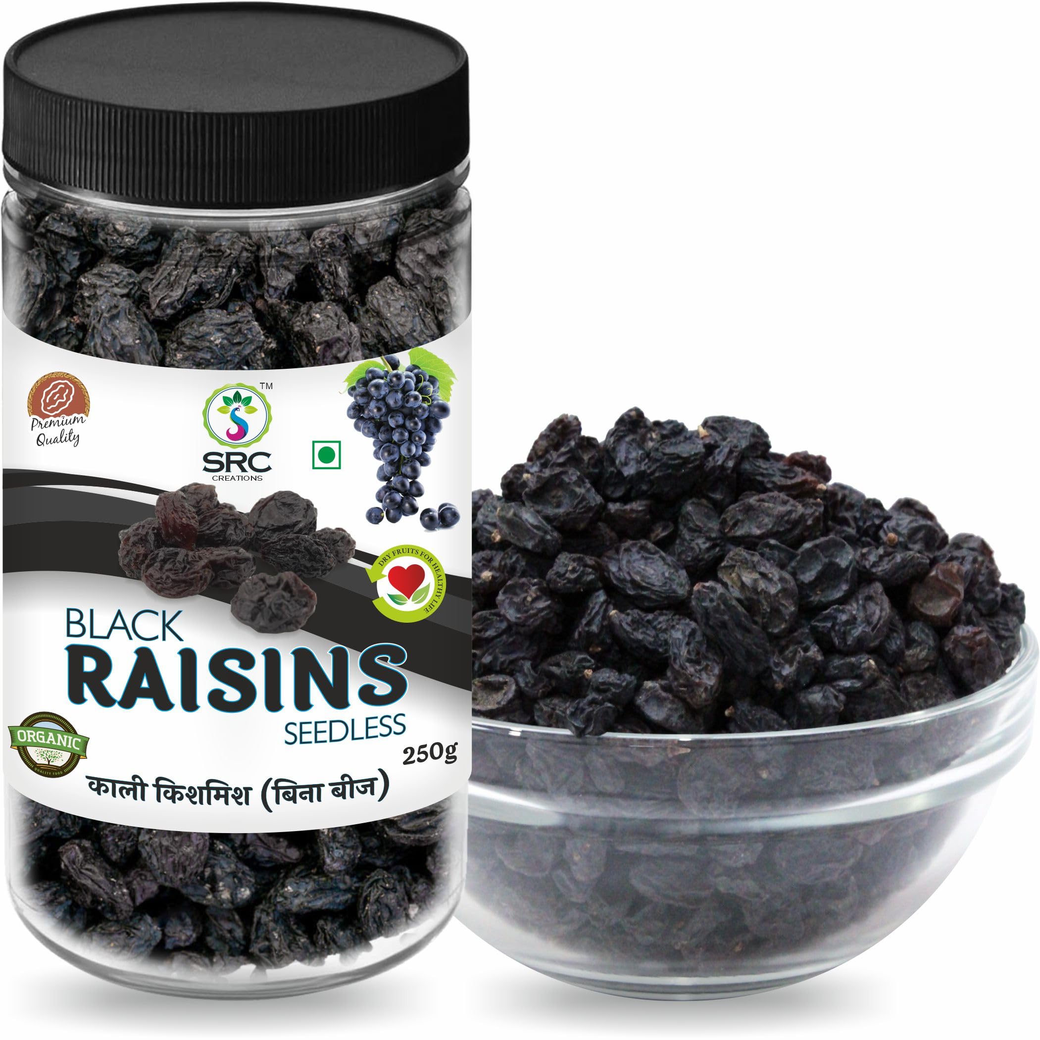 SRC CREATIONS Seedless Black Raisins 250 grams | Dried Kishmish Without Seeds, Dry Grapes | Kali Kismis Dry Fruits | Kali Darakh (500) (B0C96Z3283) Amazon Price History, Amazon Price Tracker