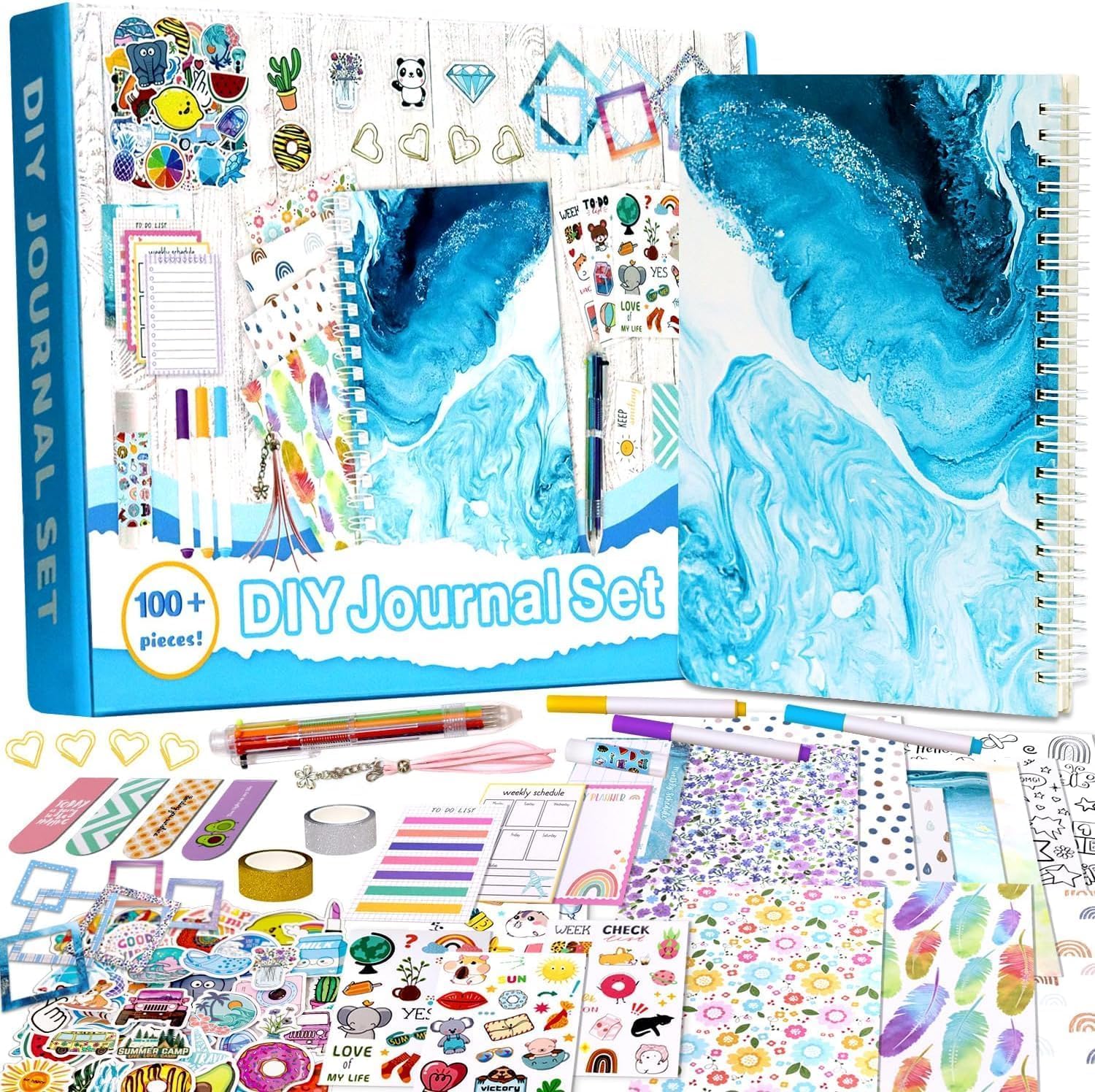 Moonmen Stationery Set – Handbook Planner, Pocket Notepad, Tape, Ruler, Pen, and Stickers - Perfect Birthday Gifts for Girls Ages 4-12, Ideal Kids' Back-to-School Gift (Blue)