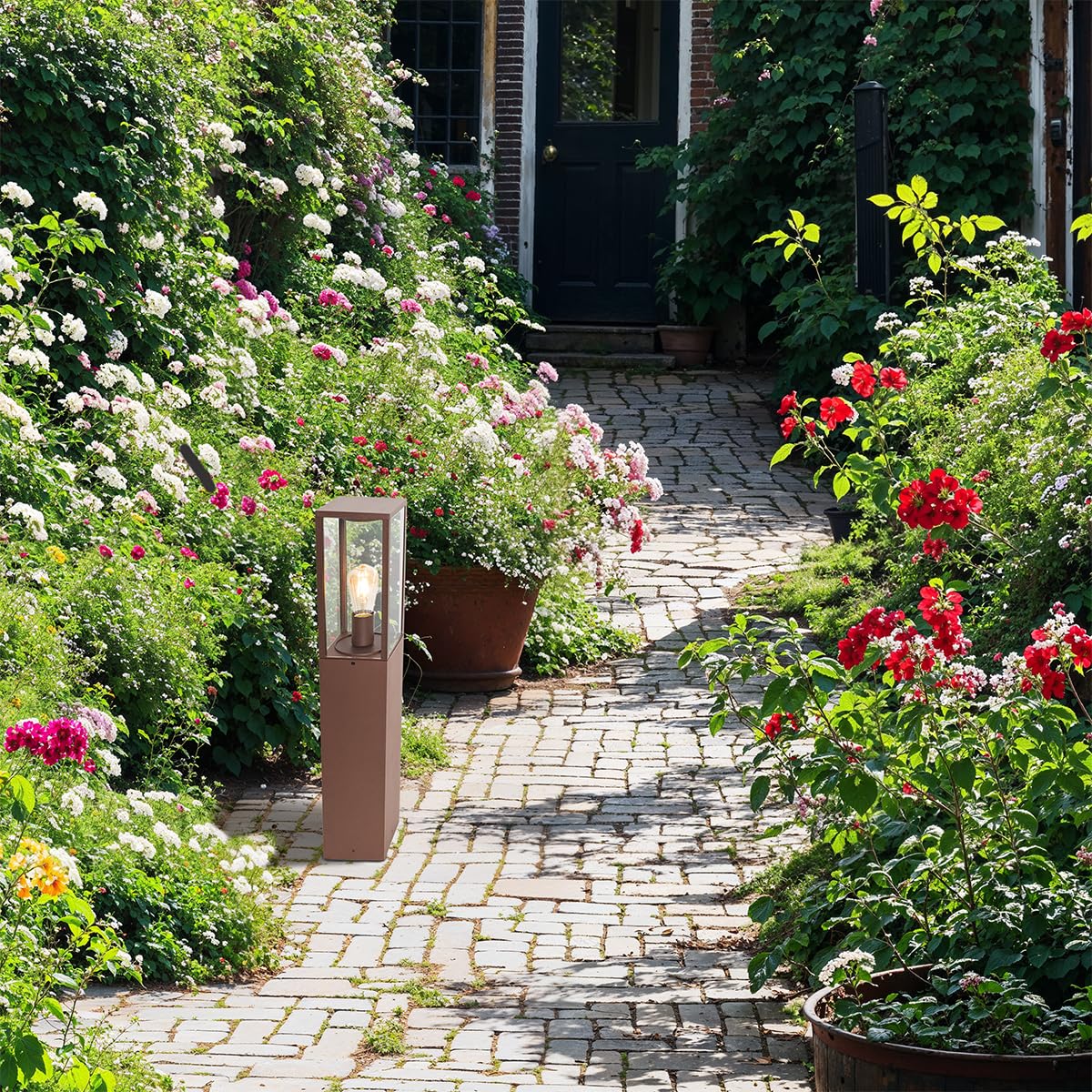 Qazqa Industrie außen Pollerleuchte, Wegeleuchte, Pollerlampe für den Garten - Charlois - Rostbraun, Landhausstil, max. 40W, Geeignet für LED, 80cm, IP44
