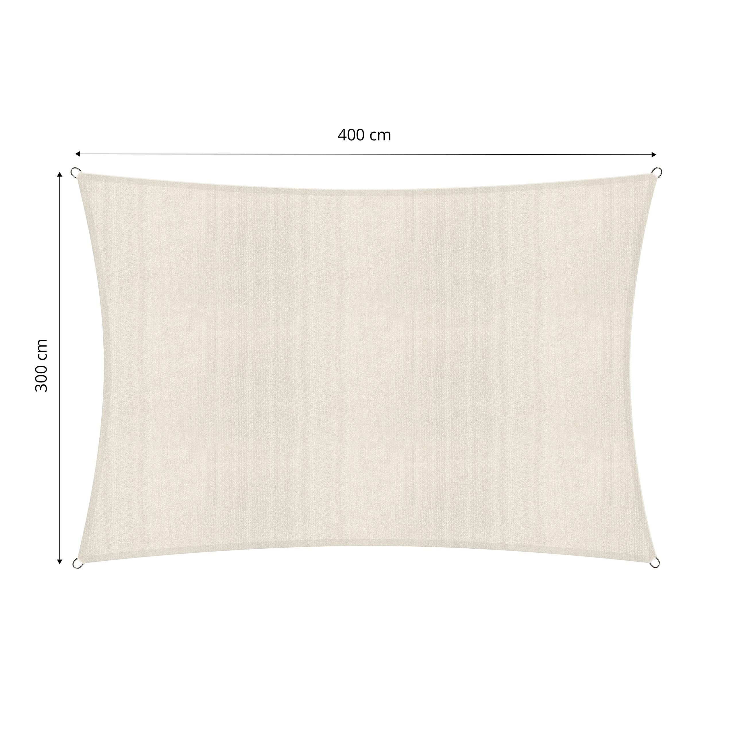 Lumaland Sunsail rectangulaire 3 x 4 mètres | Protection Solaire résistante aux intempéries avec Cordes de Fixation | Terrasse, Jardin et Balcon, Toile à Voile HDPE, Protection UV [crème]