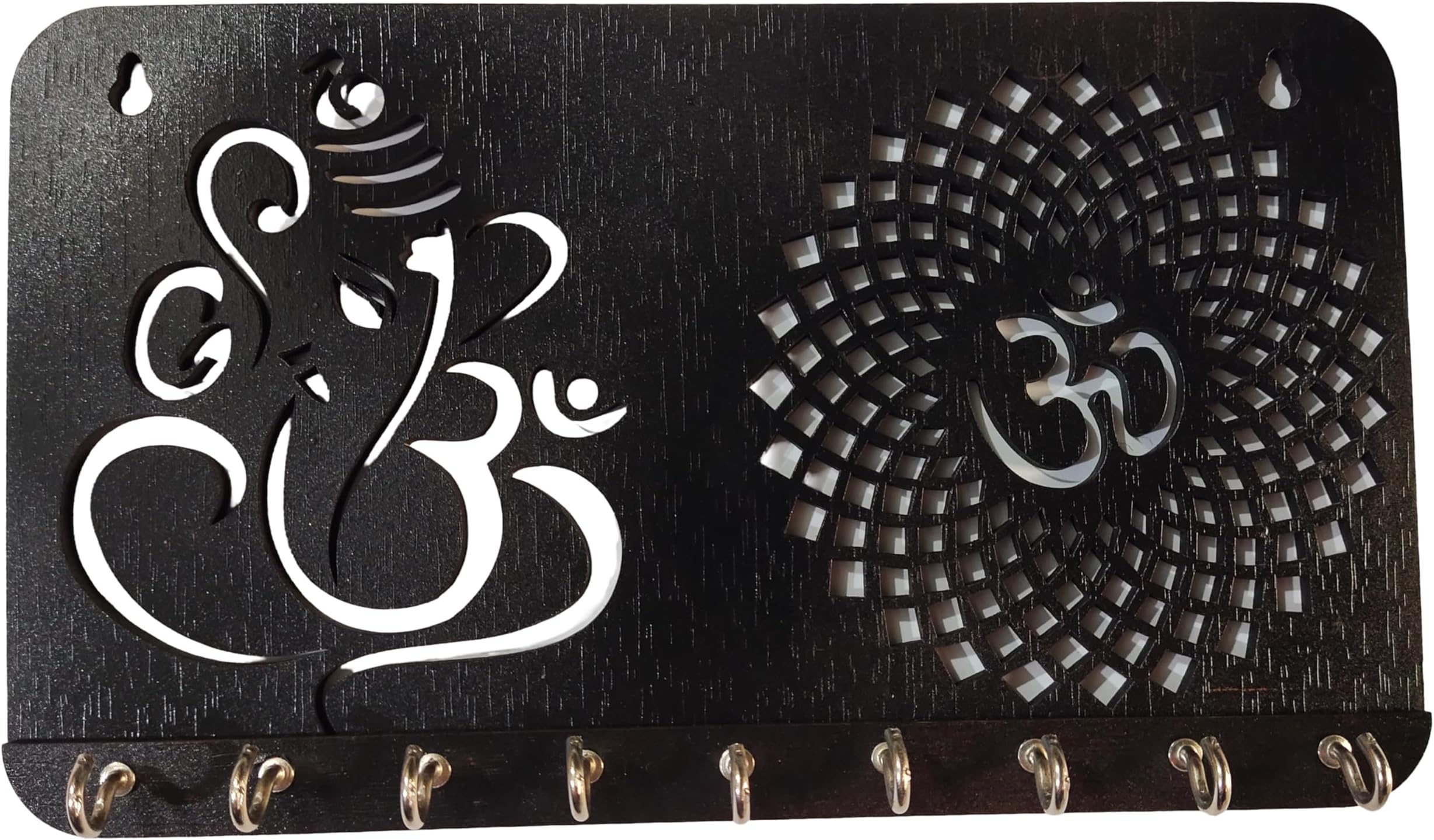 Ganesha Om Chakra Key Holder for Home Decor Items | Stylish Key Hanger Wall Mounted | Handicraft Key Chain Stand | Wooden Keychain Hangers for Office Decoration | Wood Keys Organizer