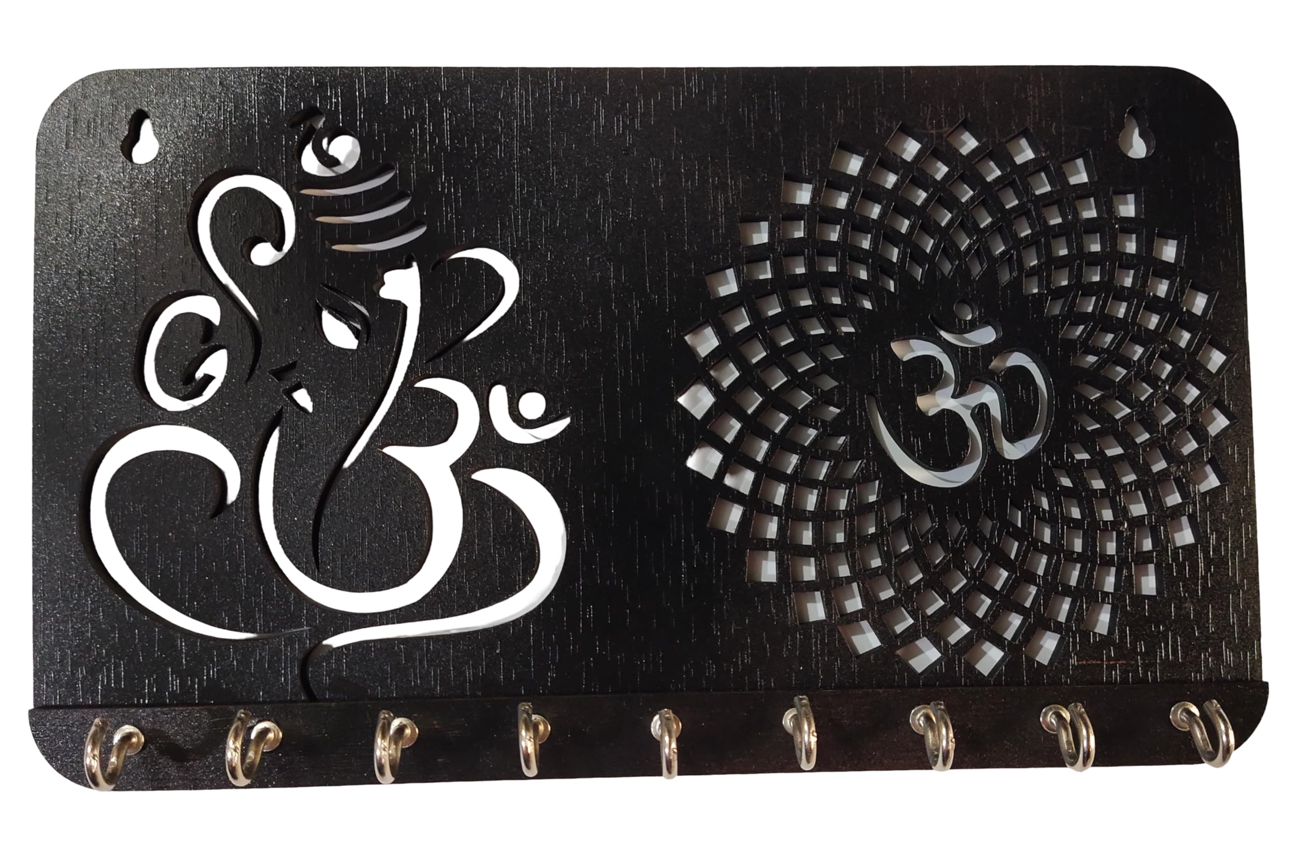 Ganesha Om Chakra Key Holder for Home Decor Items | Stylish Key Hanger Wall Mounted | Handicraft Key Chain Stand | Wooden Keychain Hangers for Office Decoration | Wood Keys Organizer