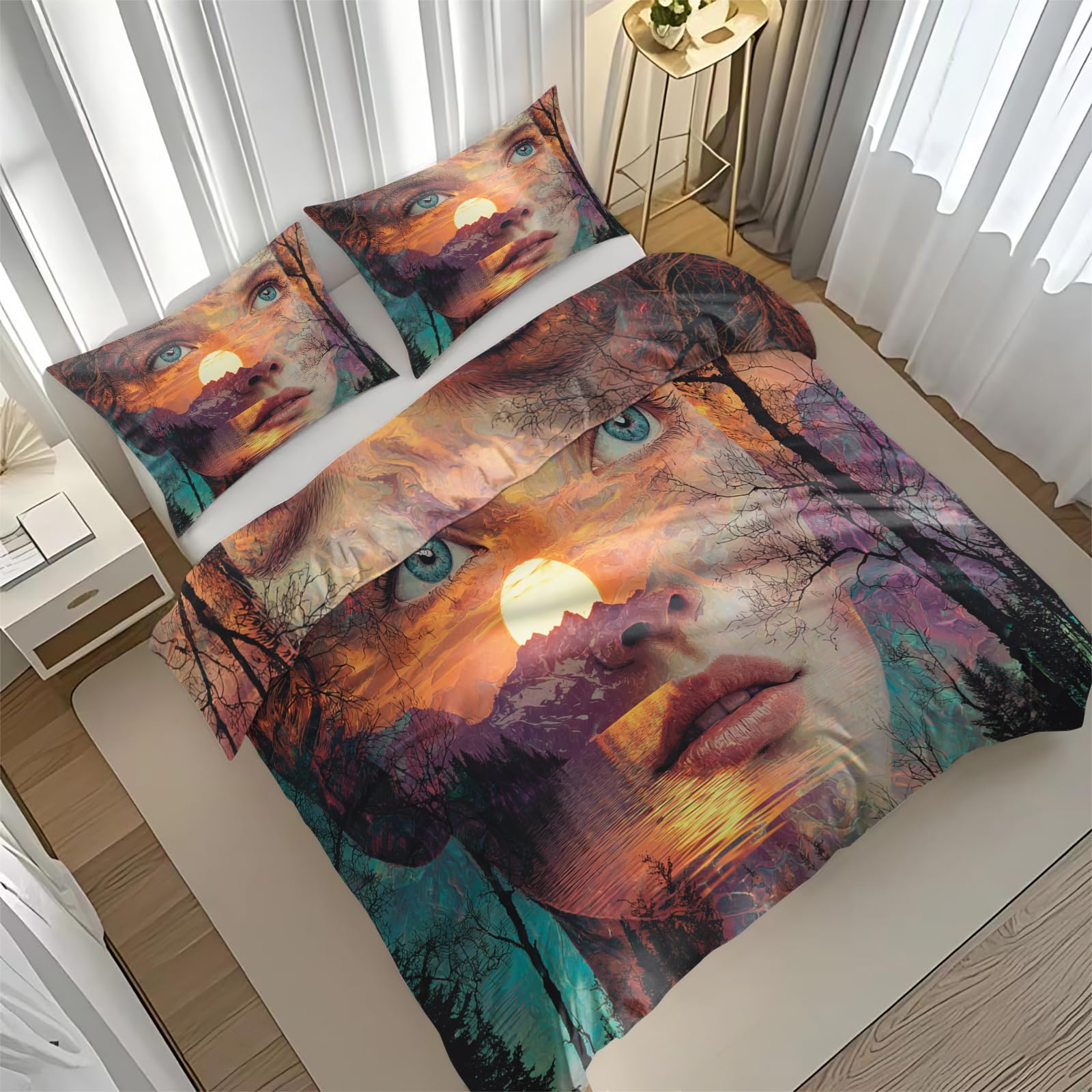 Premium XXL Bettwäsche 240x220 Übergröße, Malerei Kunstwerk Musterung Bettbezug inklusive 2X Kissenbezüge 80x80, Double-Face Optik Mikrofaserstoff, Kuschelig Bettgarnitur für Pärchen, Wohndekoration