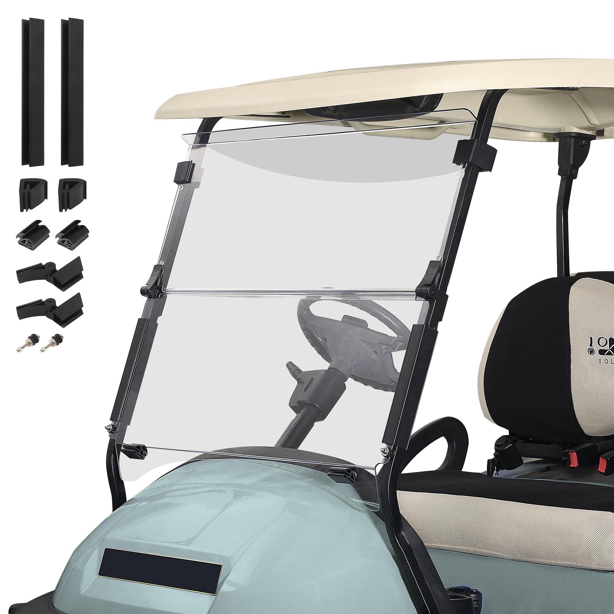 10L0L Golf Cart Windshield for Club Car Precedent 2004-Up, Tempo, Clear/Tinted Fold Down Club Car Windshield Anti-UV Impact Resistant - 37.5"W X 33.6"H