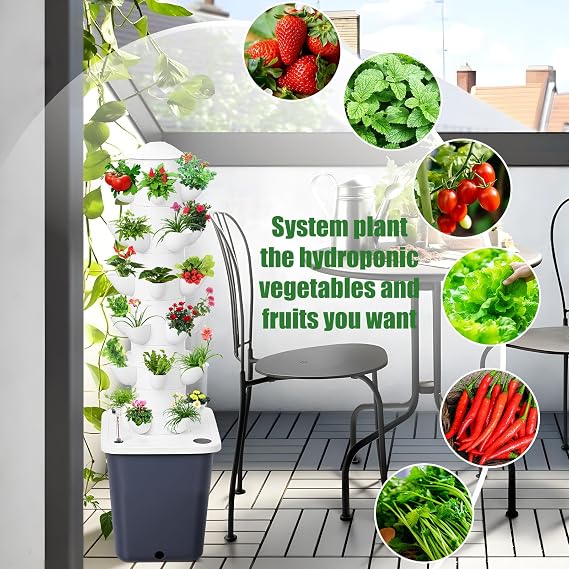 Hydroponics Growing System, 6 Tier Hydroponic Planting Tower, with 10L Water Tank, Indoor Soilless Cultivation System, Efficient Home Gardening for Herbs, Fruits, Indoor Gardening Kit (Gray)