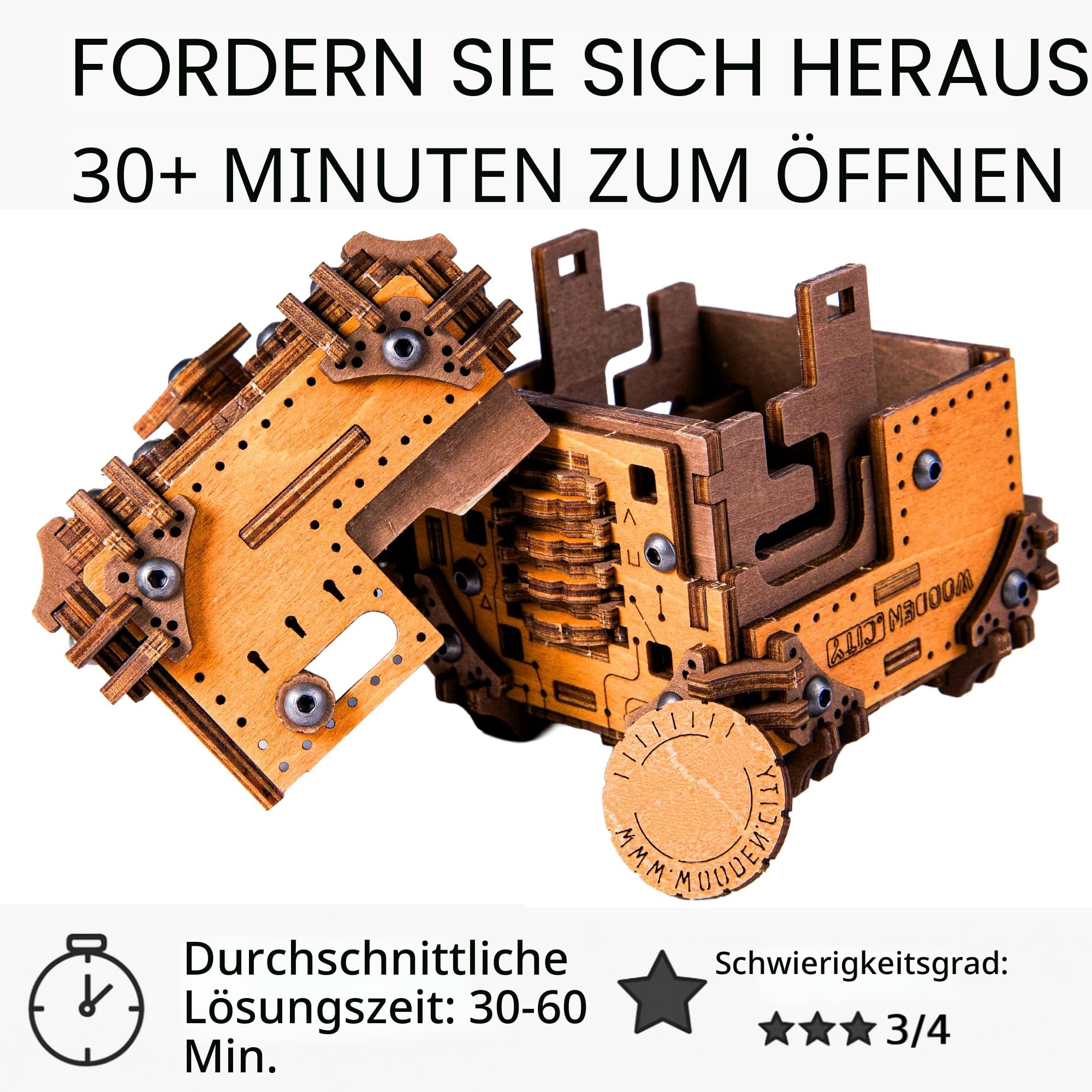 WOODEN.CITY Tesseract Holz Puzzle Box für Erwachsene – 3D Holzpuzzle Bausatz | Escape Room in a Box | Mechanisches Denkspiel | Gehirnjogging Geschenk für Männer & Frauen | 185 Teile