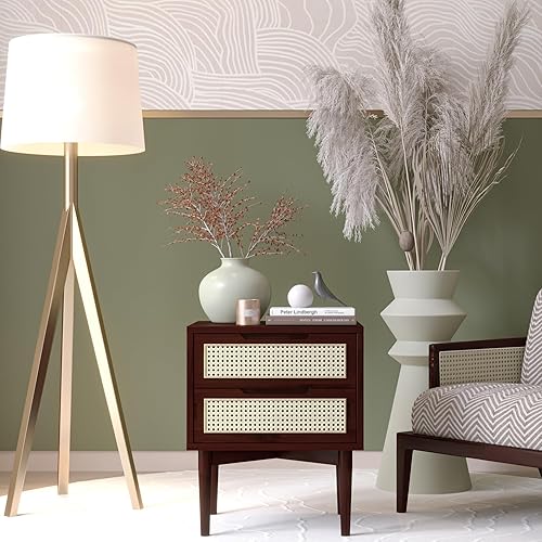 Miniatura 8 de Bme Oliver Mesita de noche de ratán de madera maciza, totalmente montada, para dormitorio y sala de estar, estilo bohemio y de mediados de siglo, 2