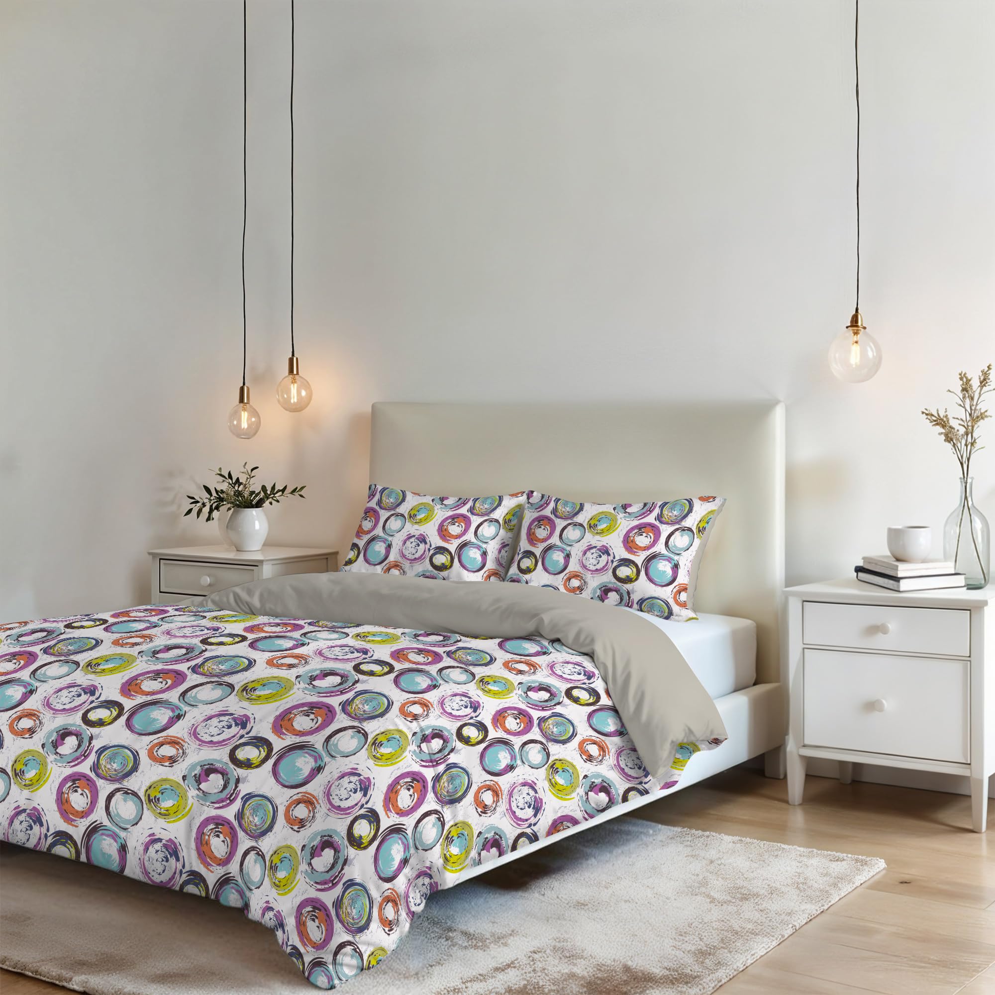 Housse de Couette Microfibre Infroissable Lit 2 Places Cerchi Astratti