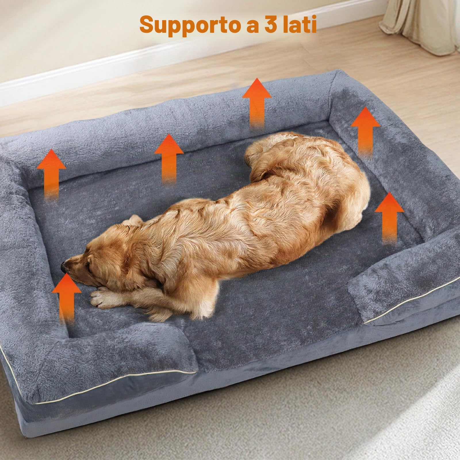 Letto per Cani Grande, 91 x 69 x 18 cm, Cuccia Cane Interno, Cuccia Divano per Cani, Cuscino Impermeabile Sfoderabile e Lavabile, Lettino per Cane con Fondo Antiscivolo, Grigio