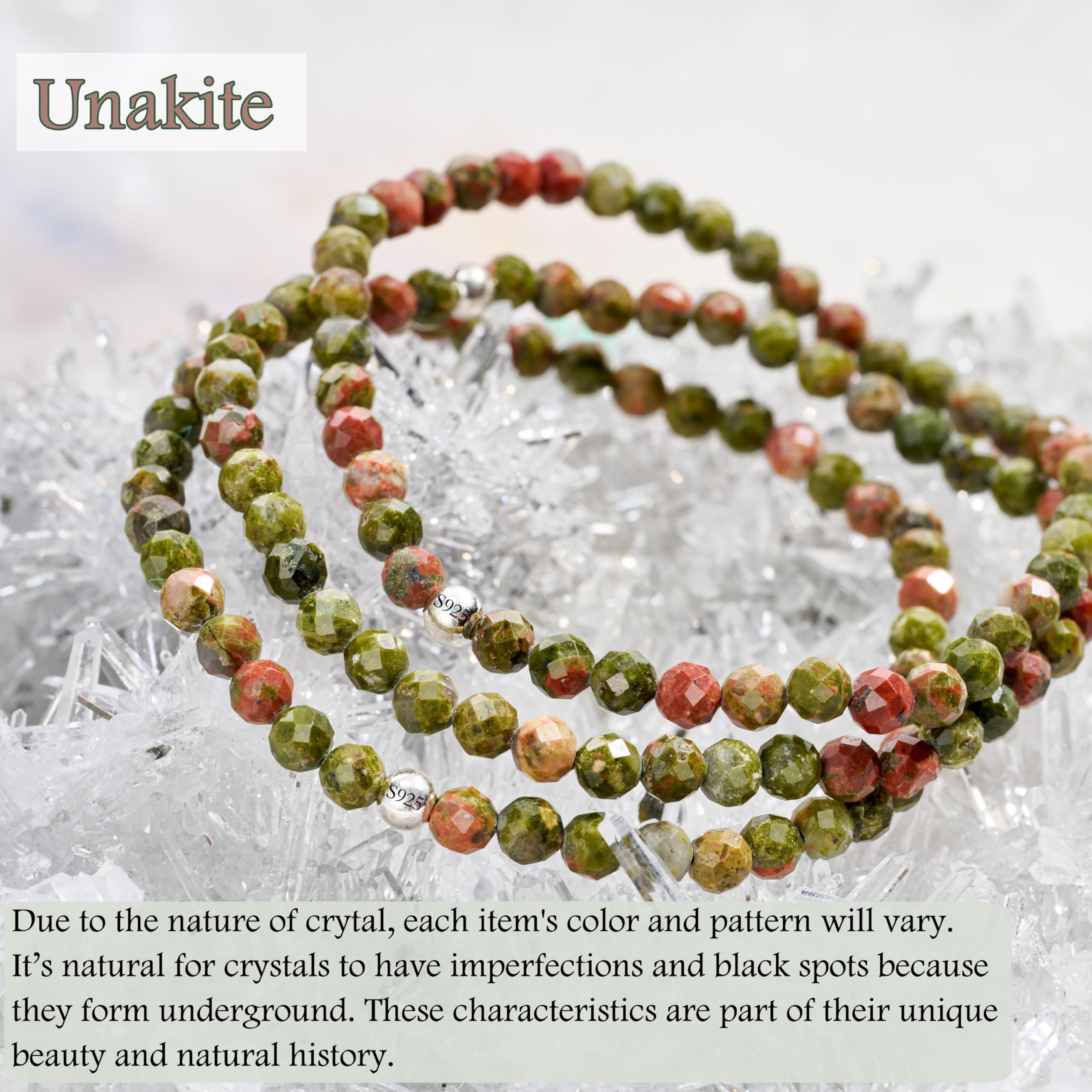 Farfume 4mm Bracciali di Perline per Donne, Bracciale di Cristallo in Argento Sterling 925, Gioielli di Pietra Naturale, Regali di Braccialetti Elastico Chakra