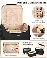 Vista 3 de Relavel Estuche de tren de maquillaje rodante, estuche de cosmetología sobre ruedas con 4 bolsas transparentes, bolsas profesionales