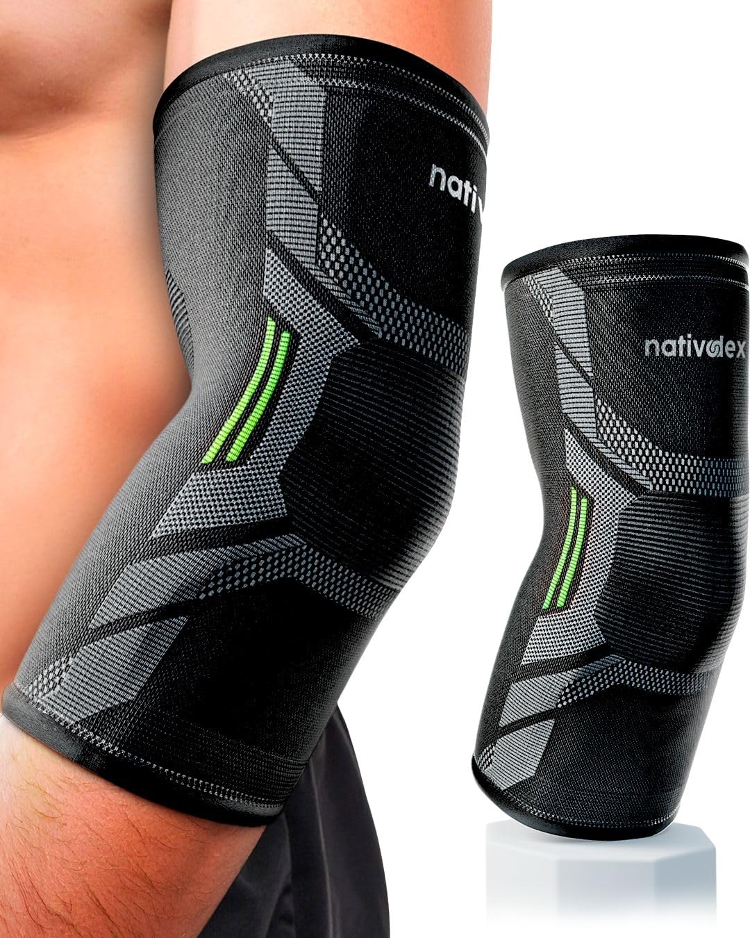 NativoDex Ellenbogenbandage – Kompressionsbandage für Ellenbogen, Bandage für Tennisarm, Golferarm, Sehnenentzündung, Arthrose, Sport - Armbandage Herren und Damen (Grün, XS)
