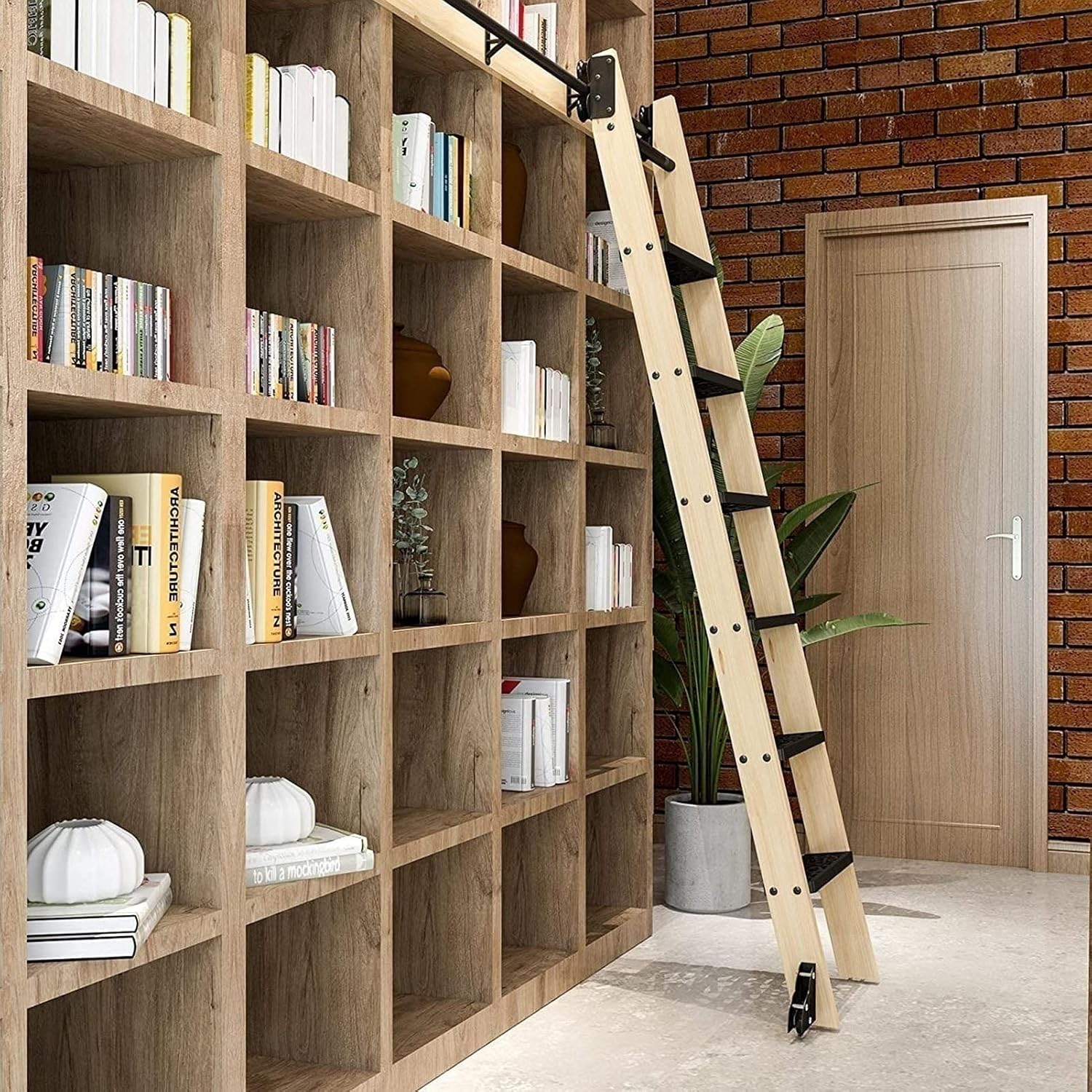 Sliding Library Ladder Round Tube Rails, Rolling Library Ladder Hardware Kit with Floor Brake Rollers & 3.3ft-26.2ft Rail/Track