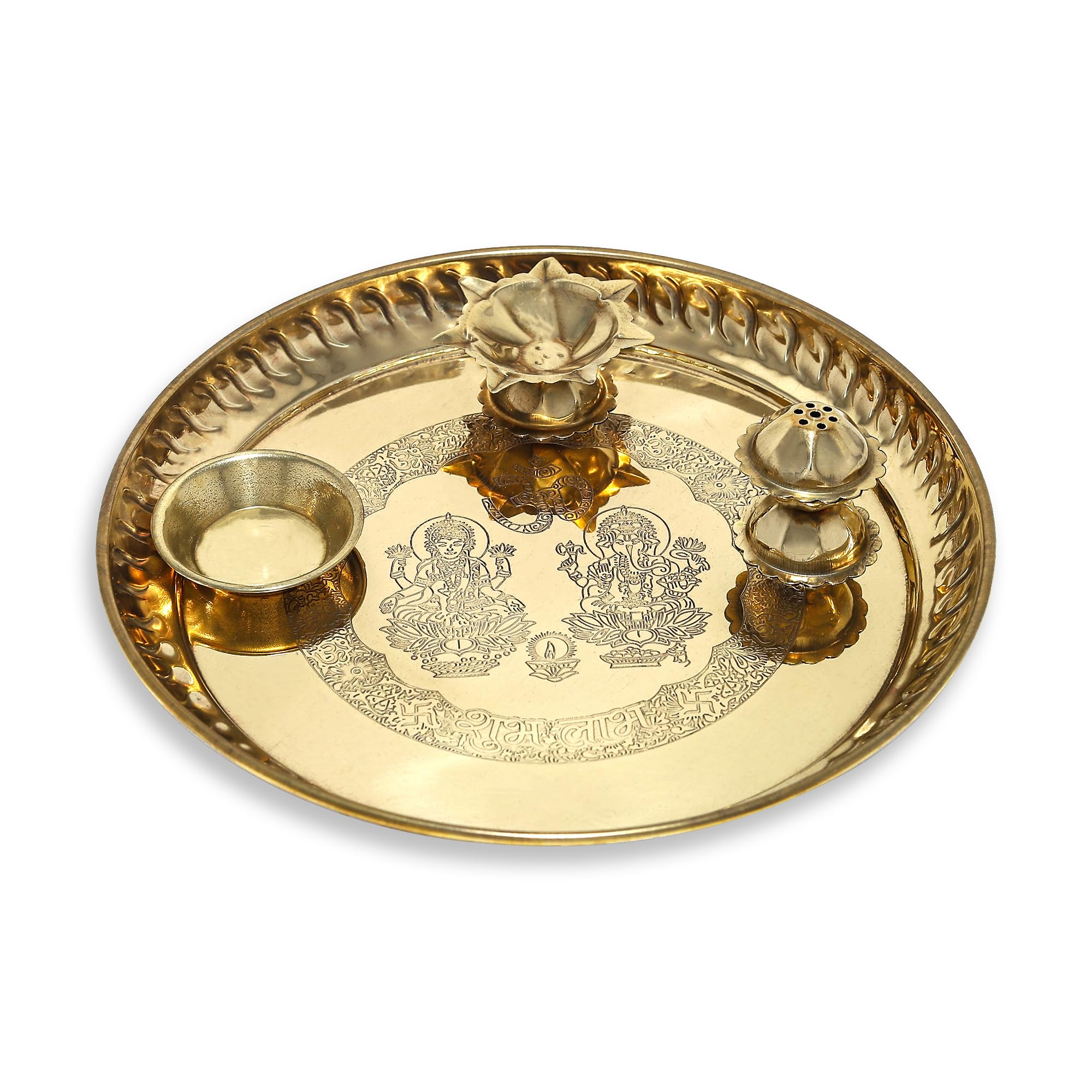 HANDTECHINDIA Traditional Brass Puja Aarti Thali Religious Plate for Home Mandir Temple, Diwali Decoration Gift, Festival Ethnic Worship Plate, Hindu