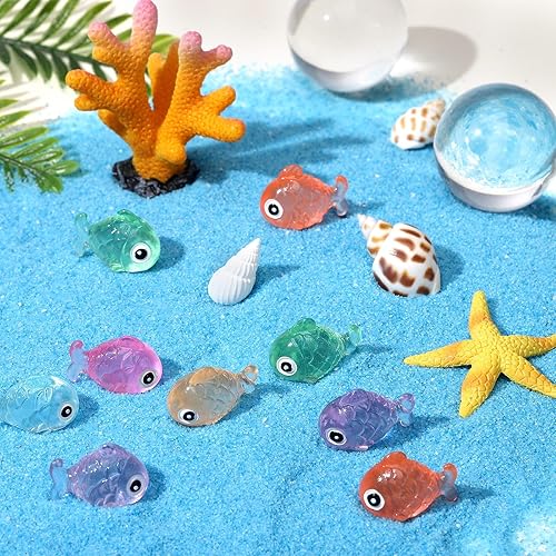Miniatura 5 de Barydat 48 piezas de mini peces de resina luminosos de verano, mini animales de resina, figuras de peces en miniatura, figuras de animales diminutos