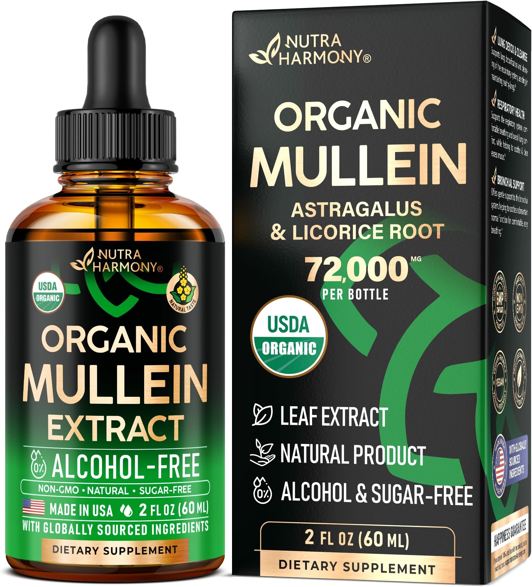 Mullein Drops for Lungs - USDA Organic Liquid - Mullein Leaf Extract Supplement - Made in USA - Lung & Bronchial Cleanse for Smokers - Respiratory Health Support - As Tincture, Tea, Pills - 2 fl oz
