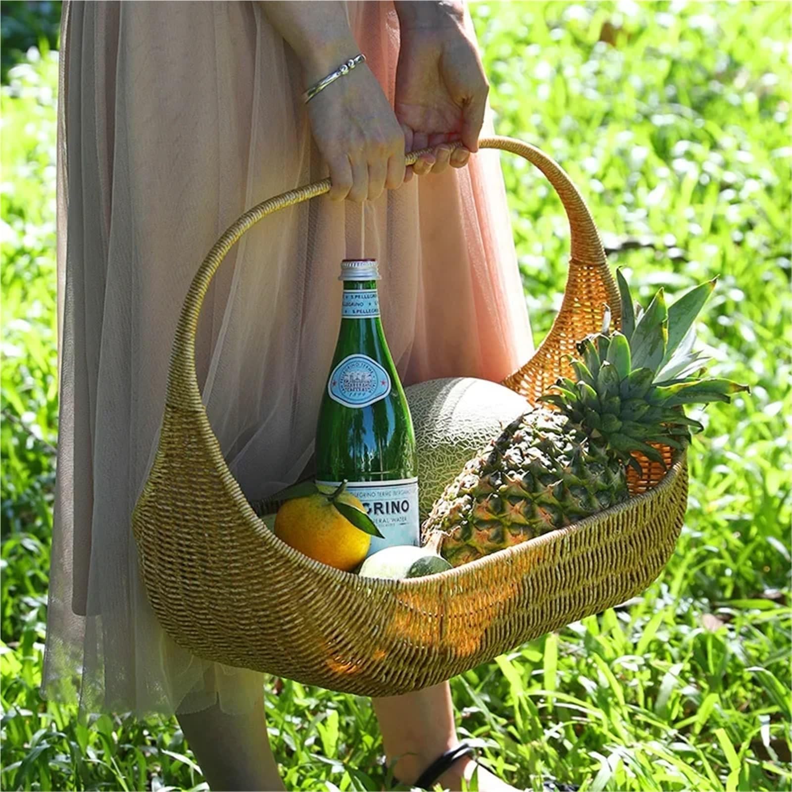 Eierkörbe Weiden-Picknickkorb mit Griff, Oben offen, Garten, Erntekorb, Obst, Gemüse, Süßigkeiten(Style01)