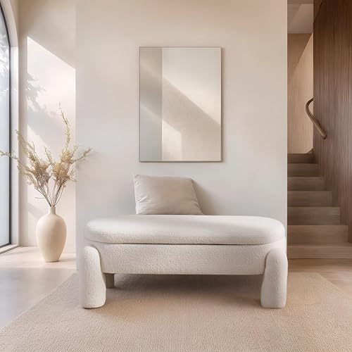 Miniatura 6 de LukeAlon Bonito banco de zapatos Sherpa con almacenamiento, banco de entrada tapizado de 45 pulgadas de ancho con marco de madera maciza, banco