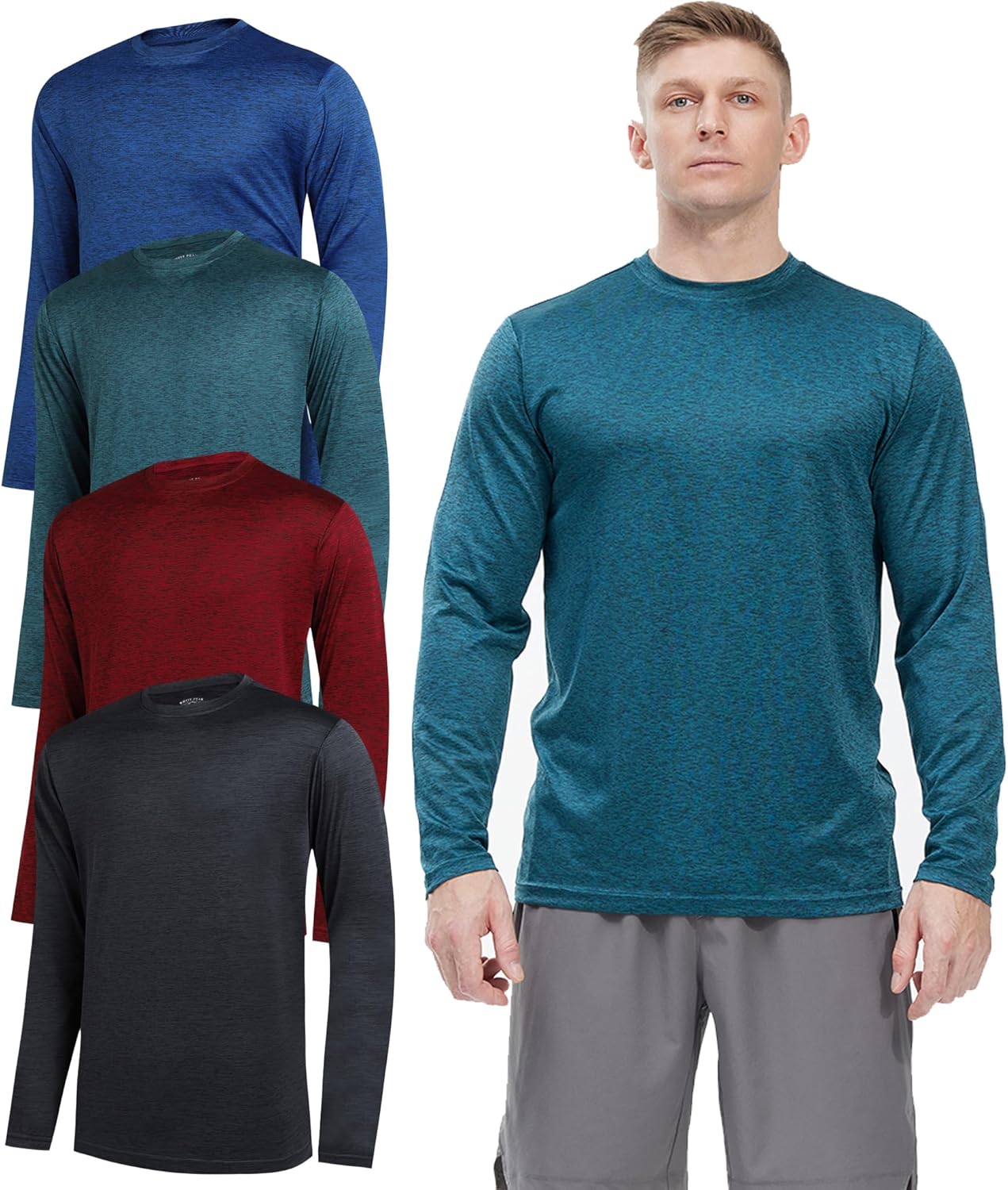 4 Pack Long Sleeve Shirts for Men Quick-Drying Moisture Wicking T-Shirt for Fishing Hiking Workout