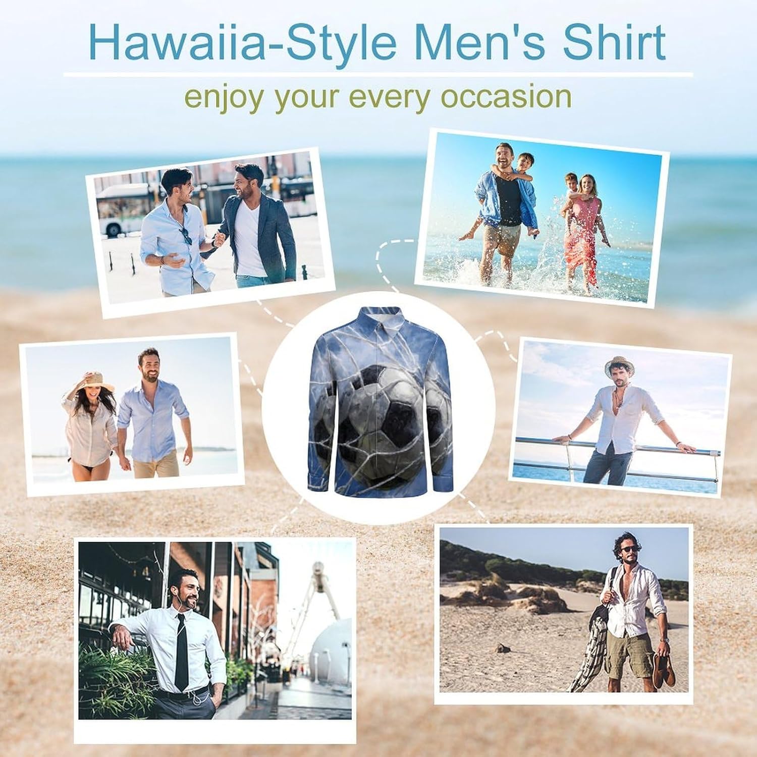 Soccer Football Goal Sport Men's Long Sleeve Shirts Casual Business Shirt Beach Tops with Pocket