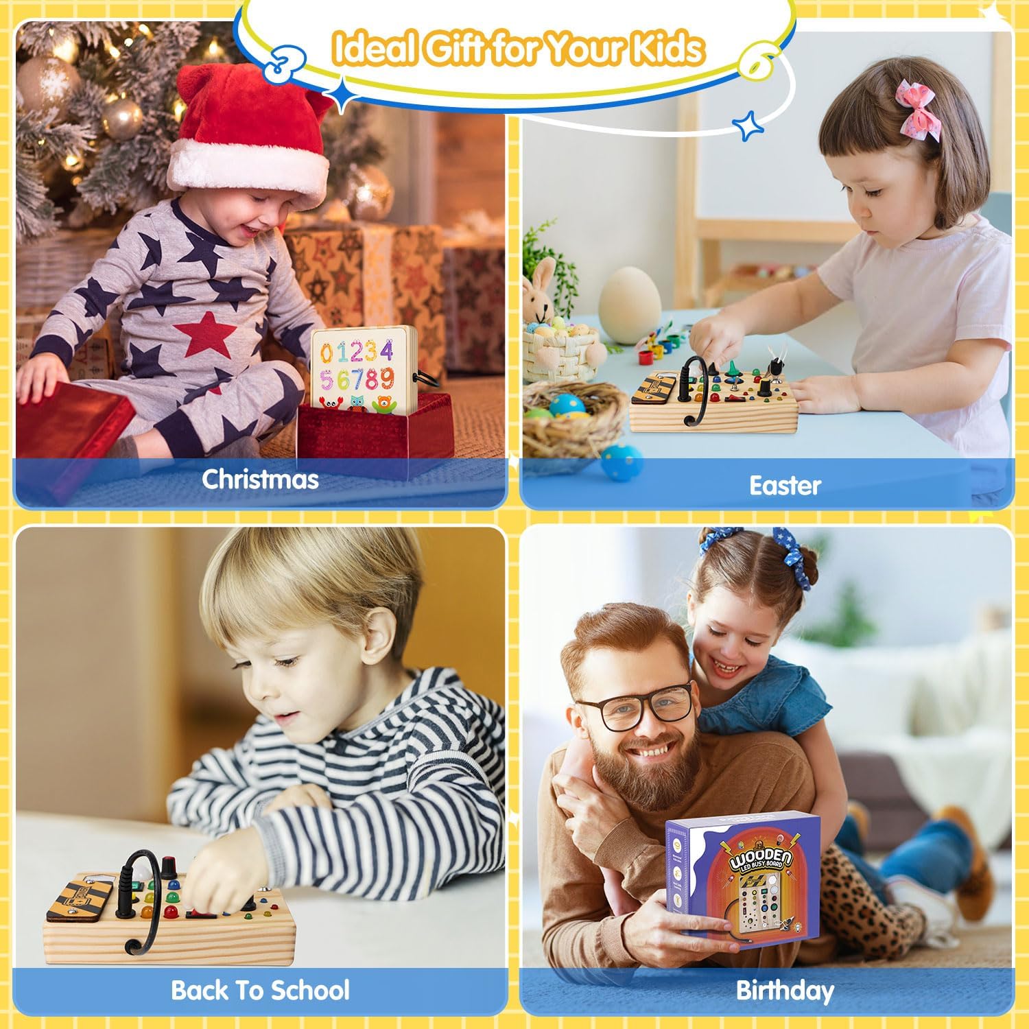 Montessori Busy Board Toys: Wooden Sensory Toy for Toddler with LED Light Up Switch, Educational/Christmas/Birthday Gifts for 1-3 Year Old Boys & Girls - Image 7