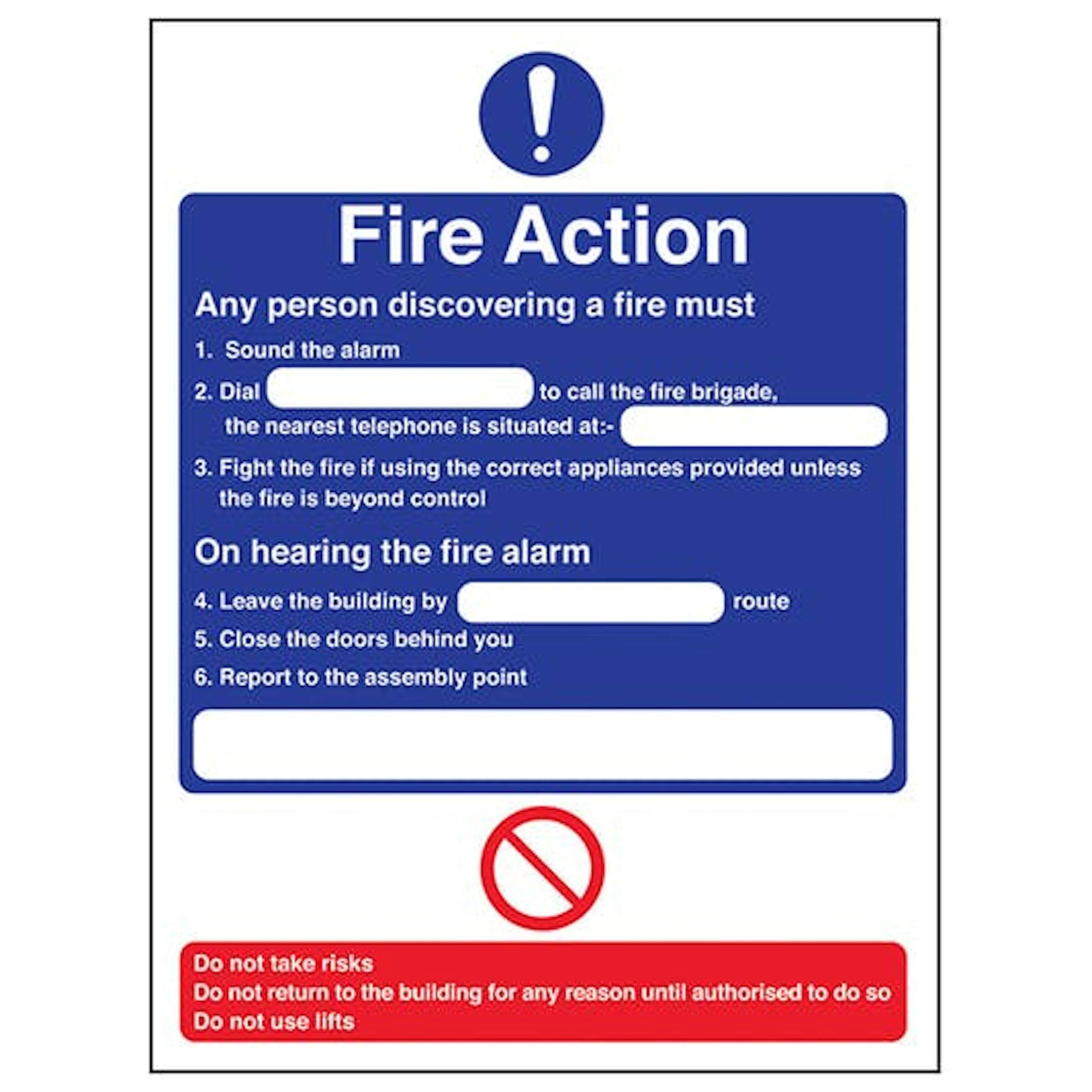 V Safety Eco-Friendly Fire Action - Any Person Discovering A Fire/Nearest Telephone 150 x 200mm - 1mm 100% Recycled Rigid Plastic Safety Sign
