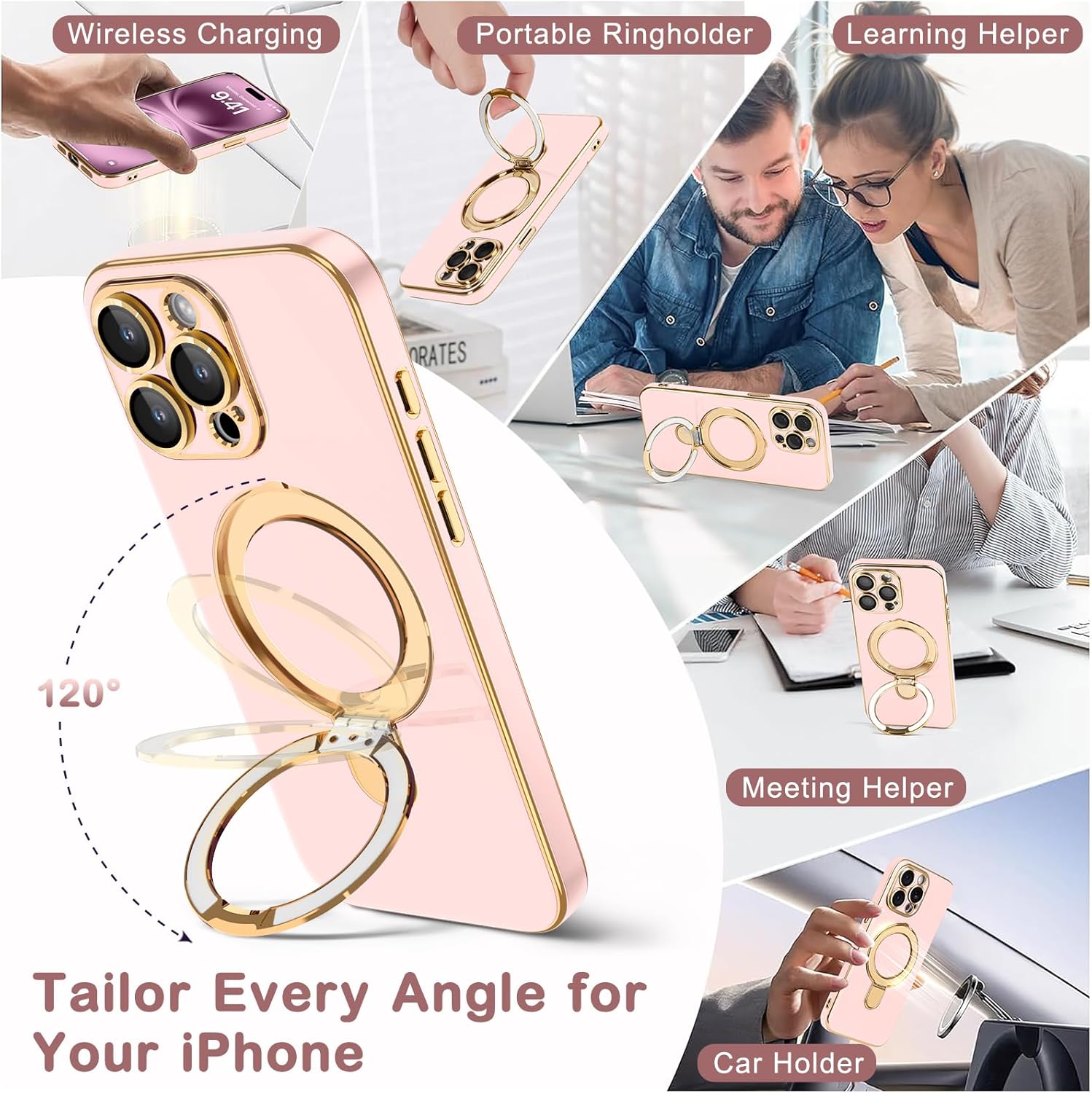 Magnetic for iPhone 15 Pro Max Case with Stand [Compatible with MagSafe] [Full Camera Protection] Cute Slim Phone Case for iPhone 15 Pro Max Case, Pastel Pink - Image 6