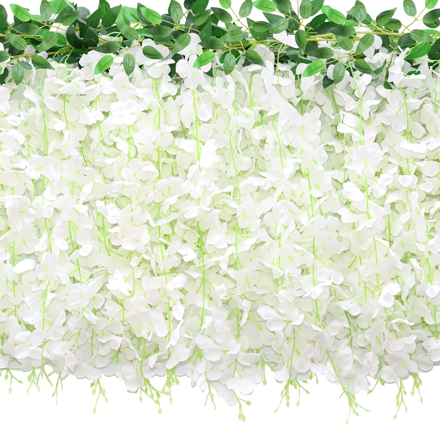 60 Branches Wisteria Hanging Flowers, 4Pcs Wisteria Artificial Flowers Garland, Artificial Wisteria Vine Silk Hanging Flower for Home Garden Outdoor Ceremony Wedding Arch Floral Decor (White)