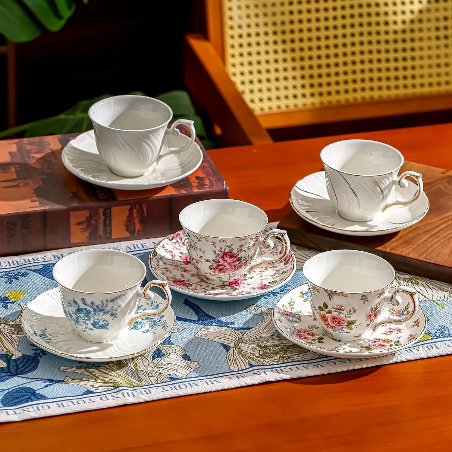 Set of Blue Ceramic Tea Cups and Saucers Ideal Bangladesh Ubuy